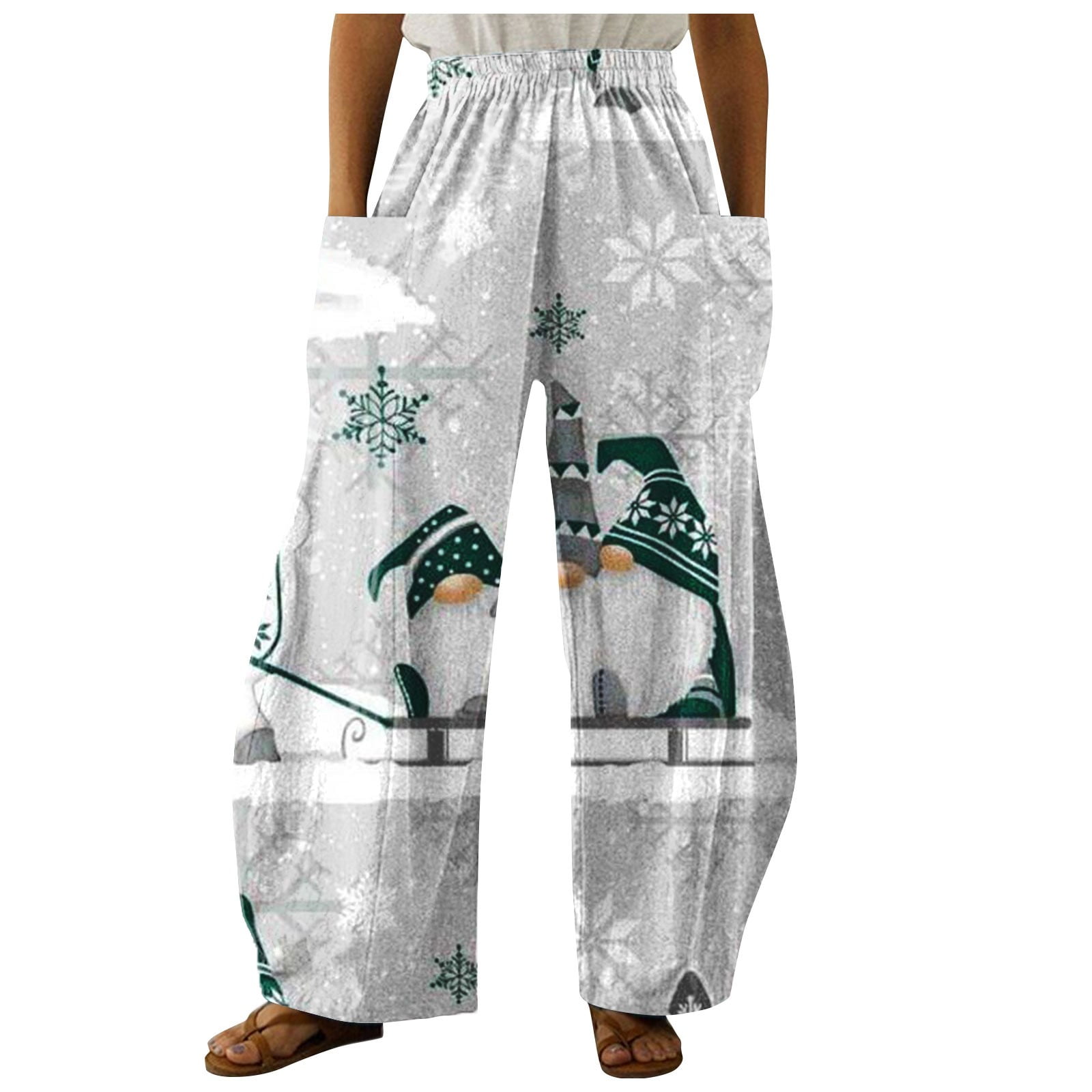 Qcmgmg Christmas Pj Pants High Waist Casual Clearance Christmas Santa Claus Lounge Pants Wide