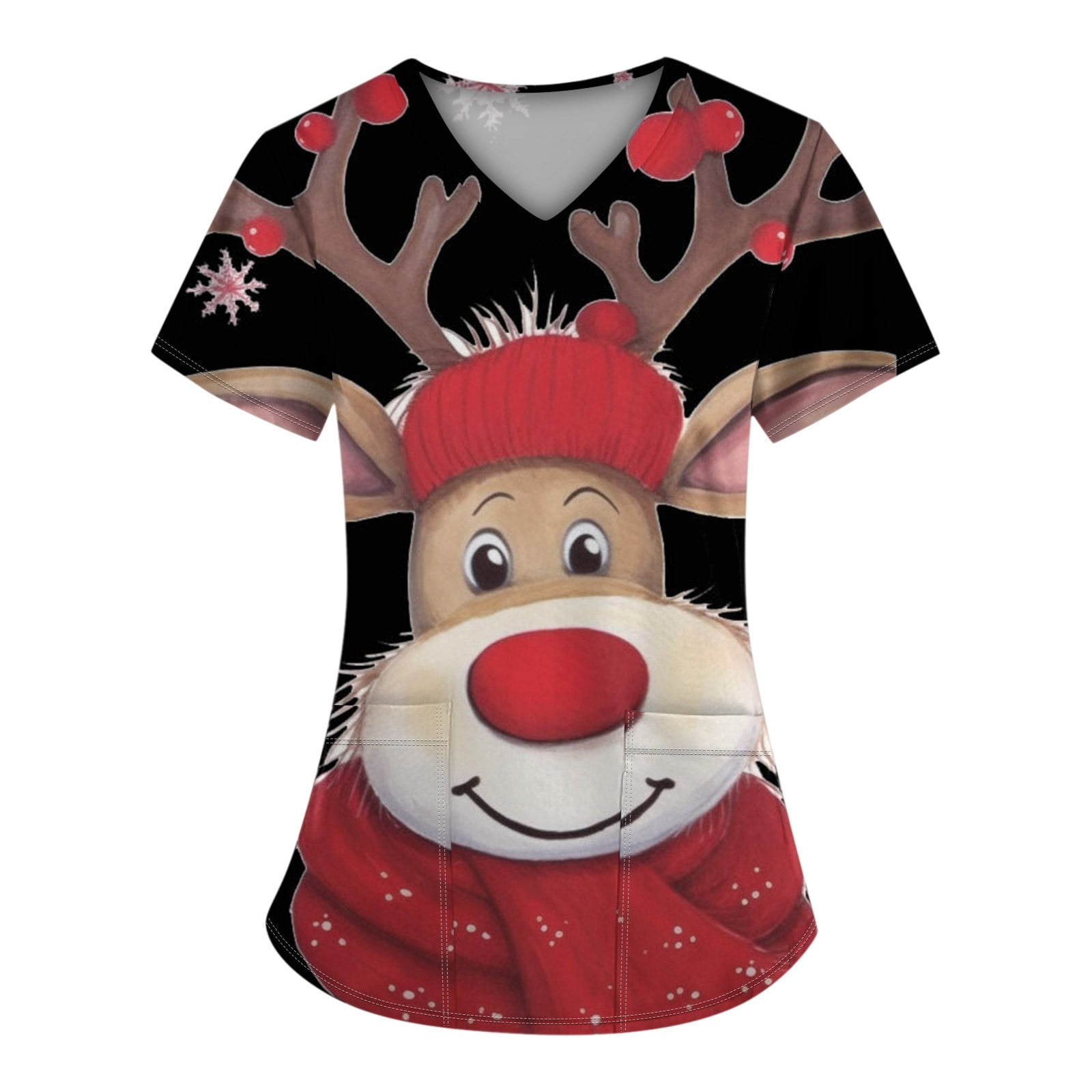 Qcmgmg Christmas Scrubs for Women Plus Size V Neck Short Sleeve Nursing