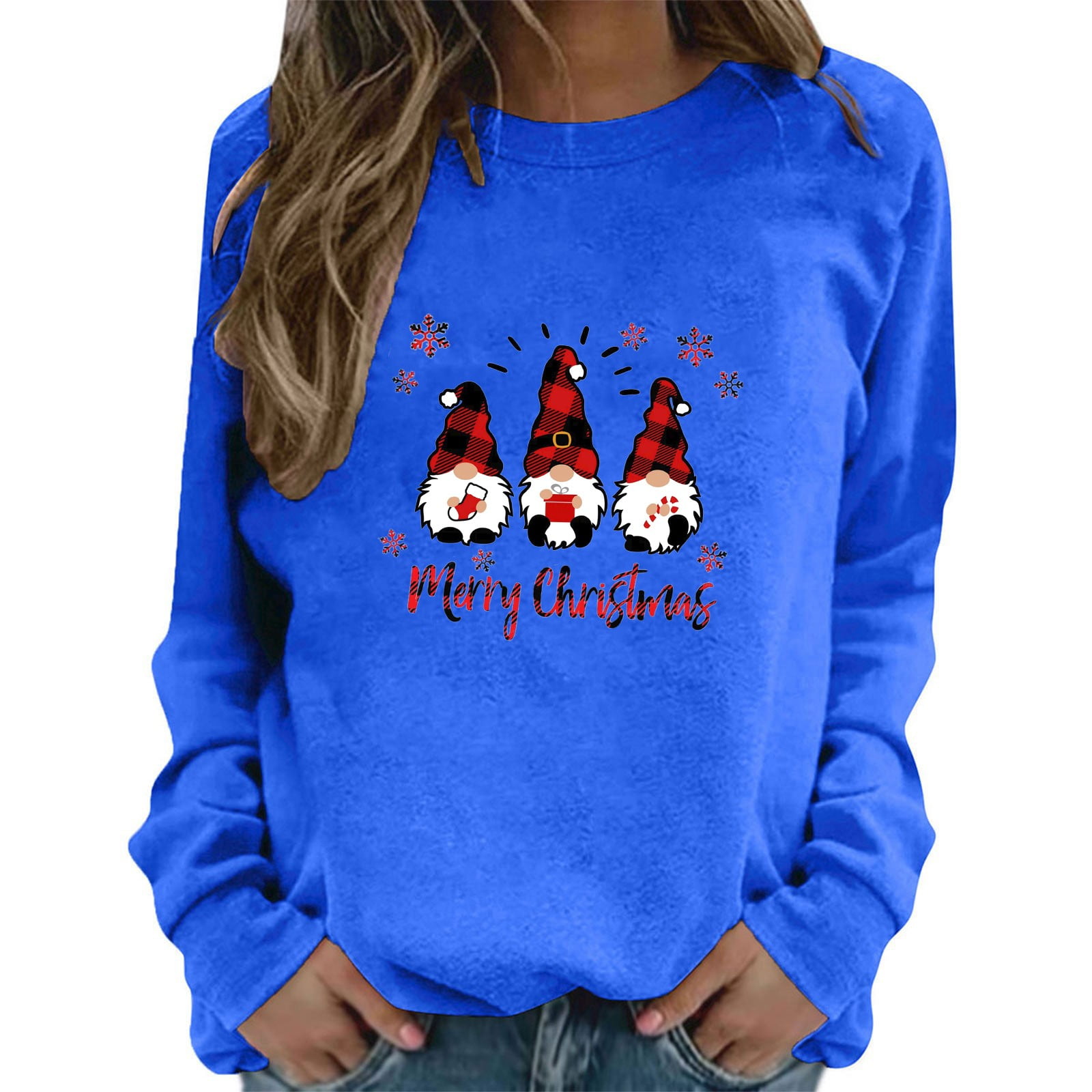 Qcmgmg Christmas Sweater Womans Long Sleeve Santa Claus Crewneck Womens
