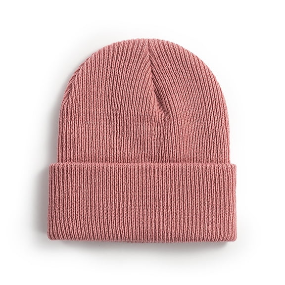 Qcmgmg Classic Knit Cuff Beanie Hat Unisex Skull Cap Soft Comfortable Warm Winter Hat for Men and Women Pink