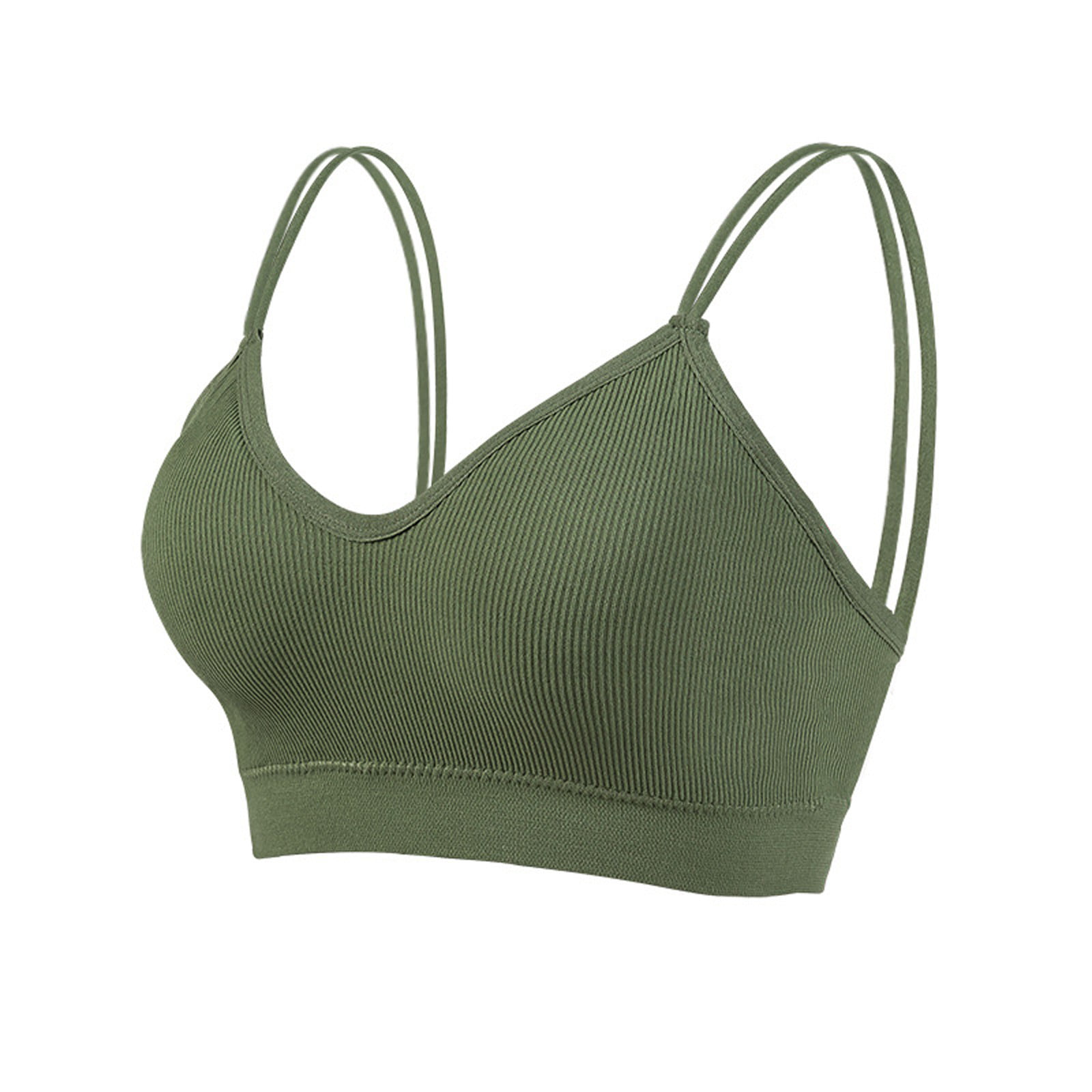 Qcmgmg Compression Bra Spaghetti Strap Wirefree Bras for Women V Neck T  Shirt Bras for Women Wireless Push Up Bras for Small Breasted Women Green  Free Size 