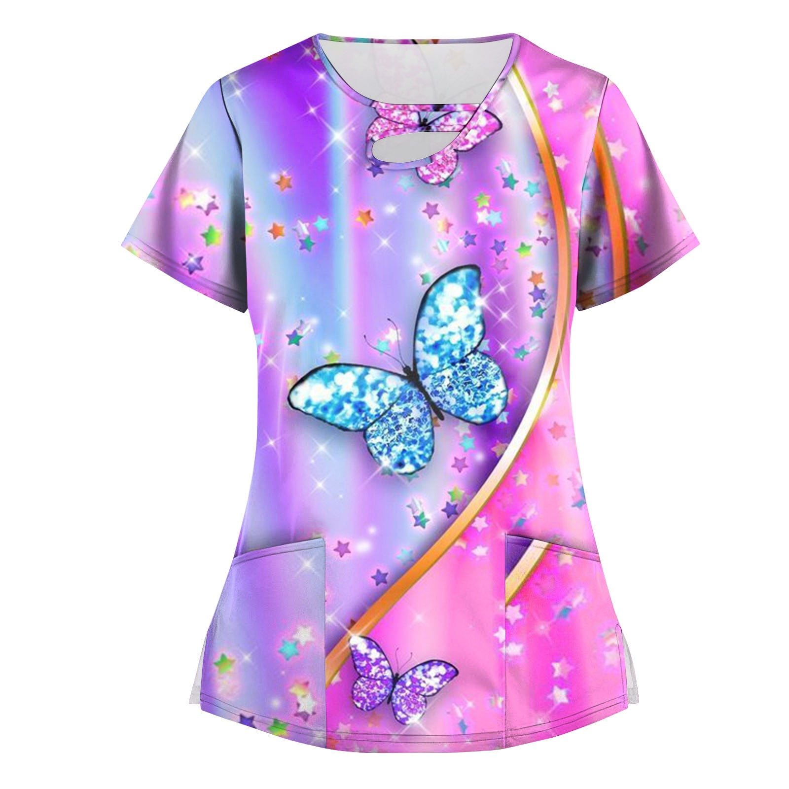 Qcmgmg Christmas Short Sleeve Crew Neck Stretch Scrubs Plus Size