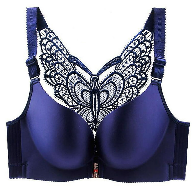 Qcmgmg No Wire Bras Plus Size Butterfly Back Full Coverage Bra for Women  Front Closure T-Shirt Bras for Women No Underwire Push Up Workout Bra  Complexion 4090CDE 