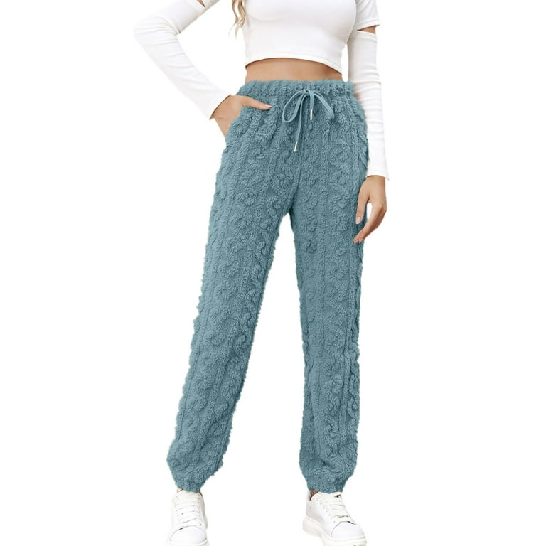 Qcmgmg Cute Sweatpants for Teen Girls Winter Warm High Waist Fuzzy