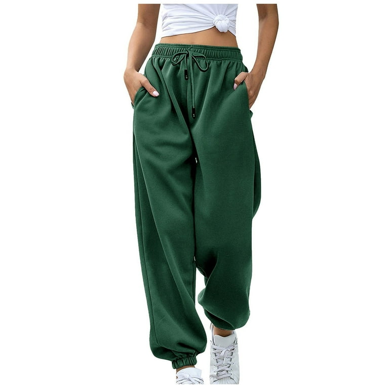 Qcmgmg Cute Sweatpants Teens Cinch Bottom Gym Wide Leg Sweat Pants for Women Drawstring High Waisted Workout Baggy Pants Teens Athletic Comfy Fashion