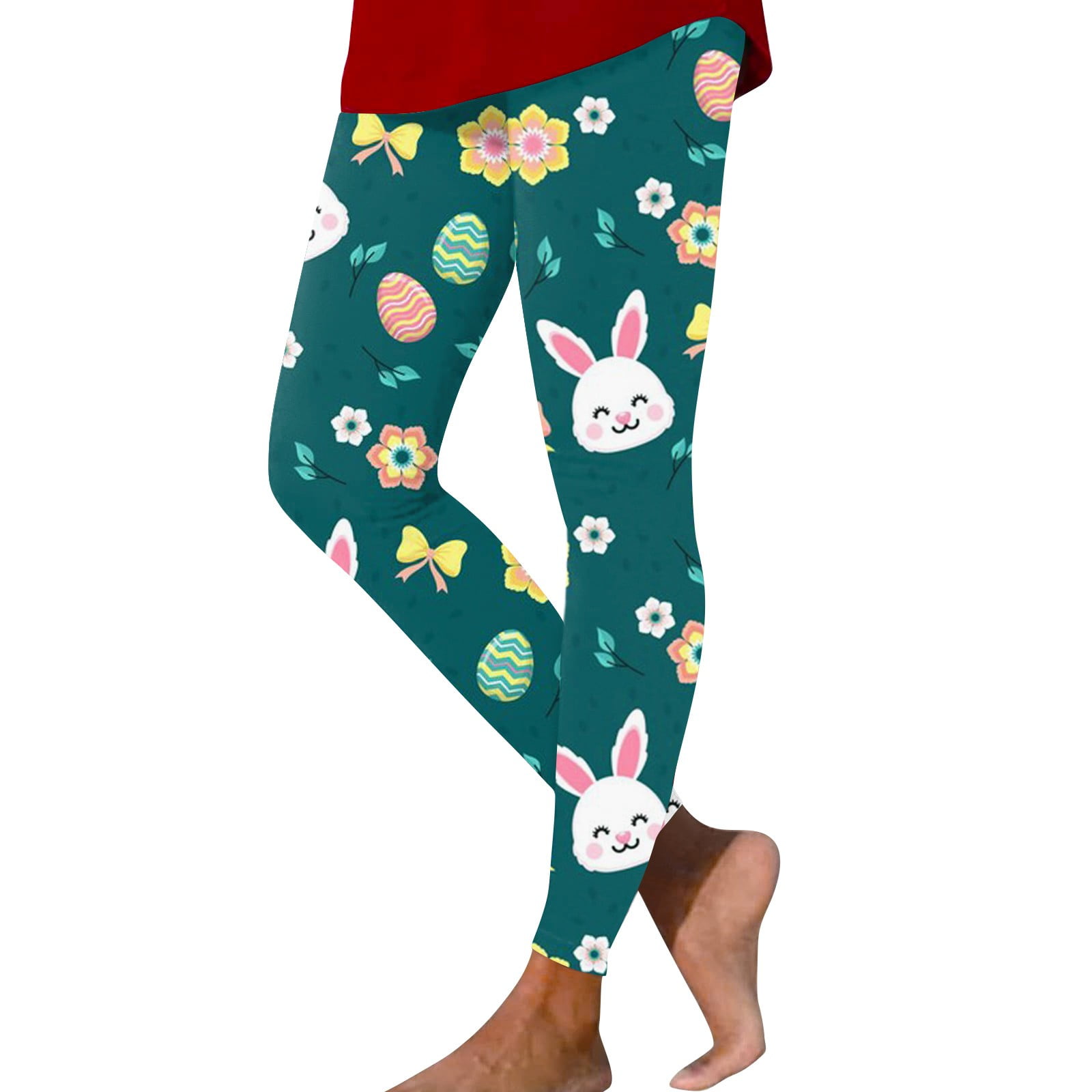 Qcmgmg Easter Leggings for Women High Waisted Rabbit Cute SlimLeg Egg