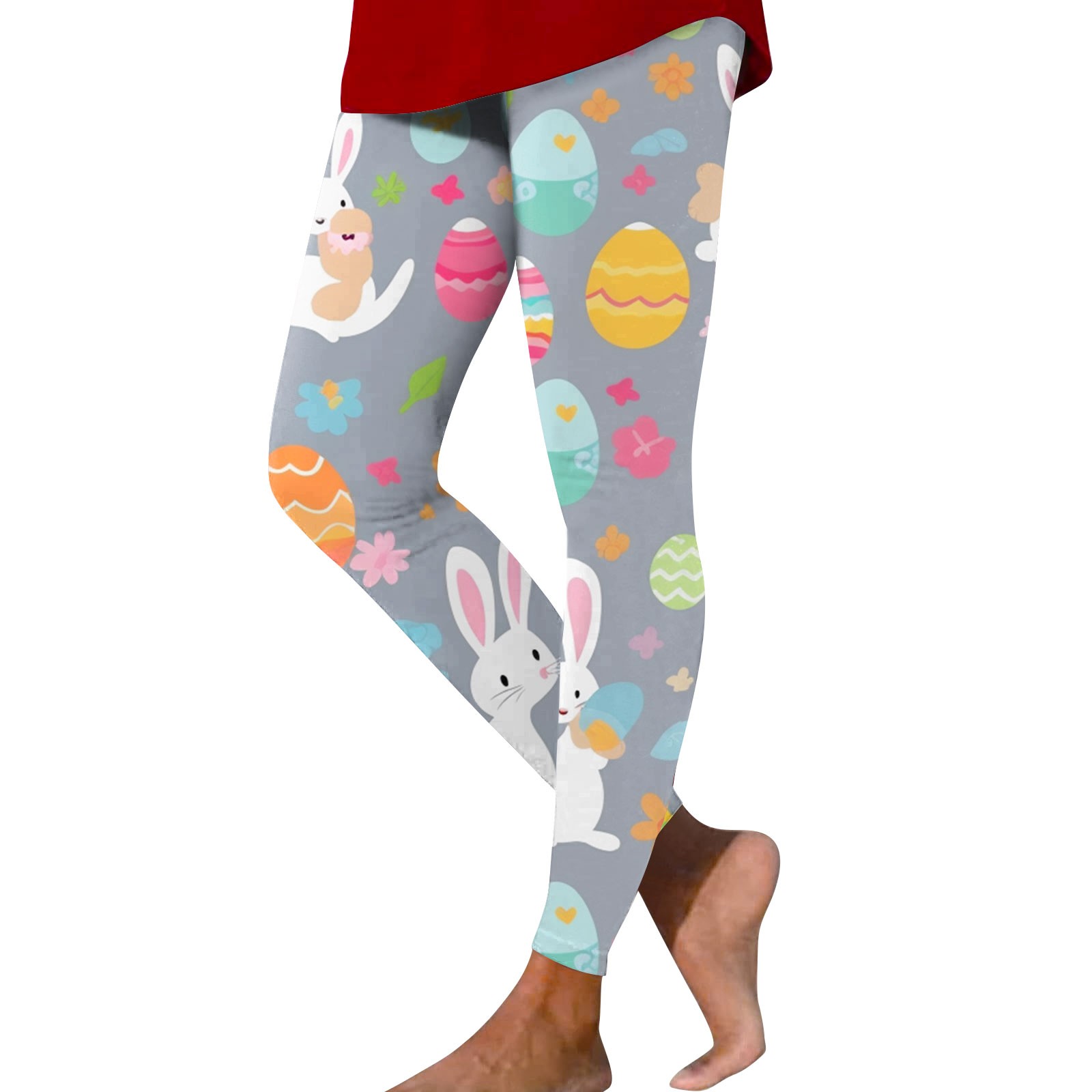 Qcmgmg Easter Leggings for Women SlimLeg Bunny Rabbit Egg Tummy