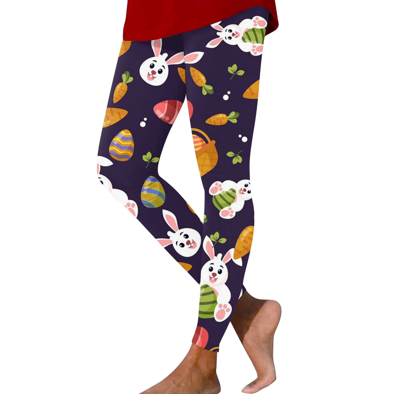 Qcmgmg Easter Leggings for Women SlimLeg Egg Workout High Waisted