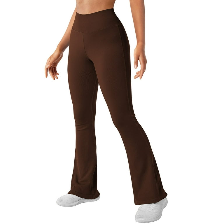 In Control High Waist Cross Over Ribbed Leggings in Brown