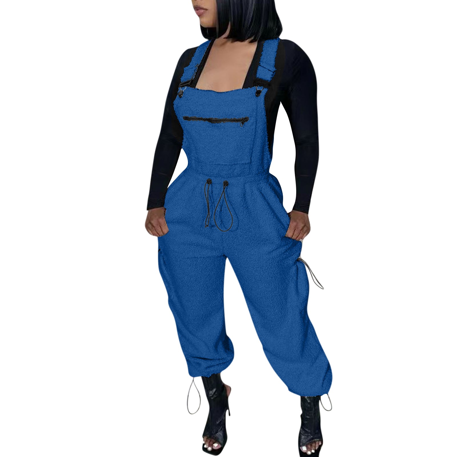 Qcmgmg Fleece Overalls for Women Sherpa One Piece Fuzzy Women's