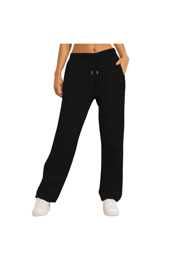 Fleece Sweatpants Women Petite Casual Comfy Baggy Pants Teens High Waisted Yoga Lounge Joggers for Women Wide Straight Leg Petite Cargo Womens Sweat Pants with Pockets Black 2XL