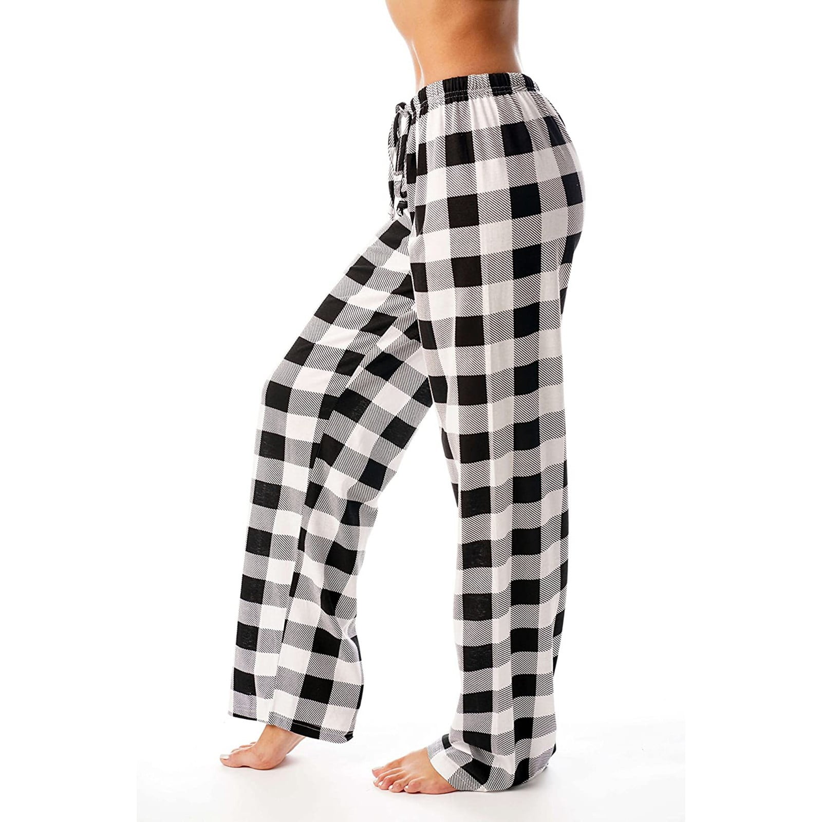 Qcmgmg Pj Pants for Teen Girls Wide Leg Drawstring Long Lounge Pants High  Waist Winter Fuzzy Pajama Pants for Women Plaid Joggers Flannel Women's  Pajama Bottoms Blue XL 