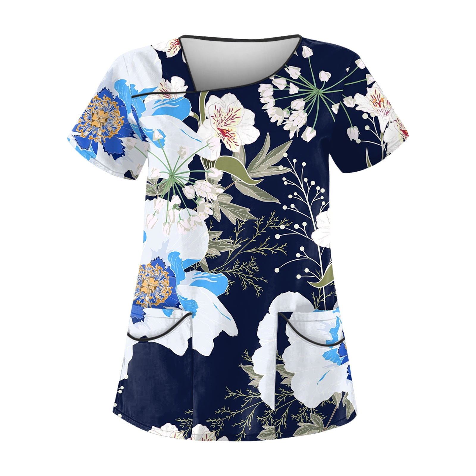 Qcmgmg Hawaiian Scrub Tops for Women with Pockets Workwear V Neck 2024