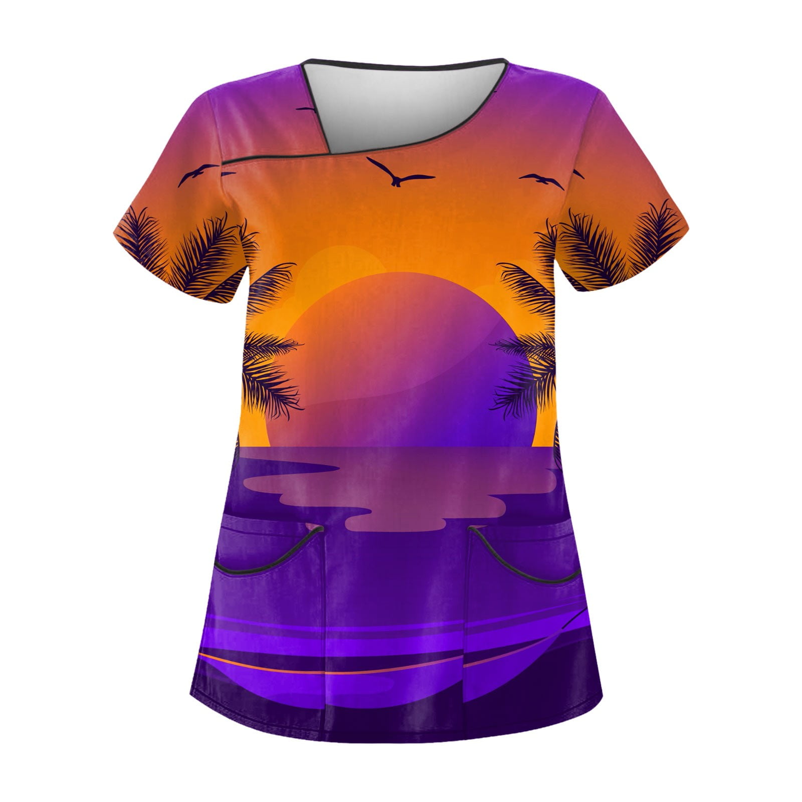 Qcmgmg Hawaiian Scrub Tops for Women Tropical Workwear with Pockets