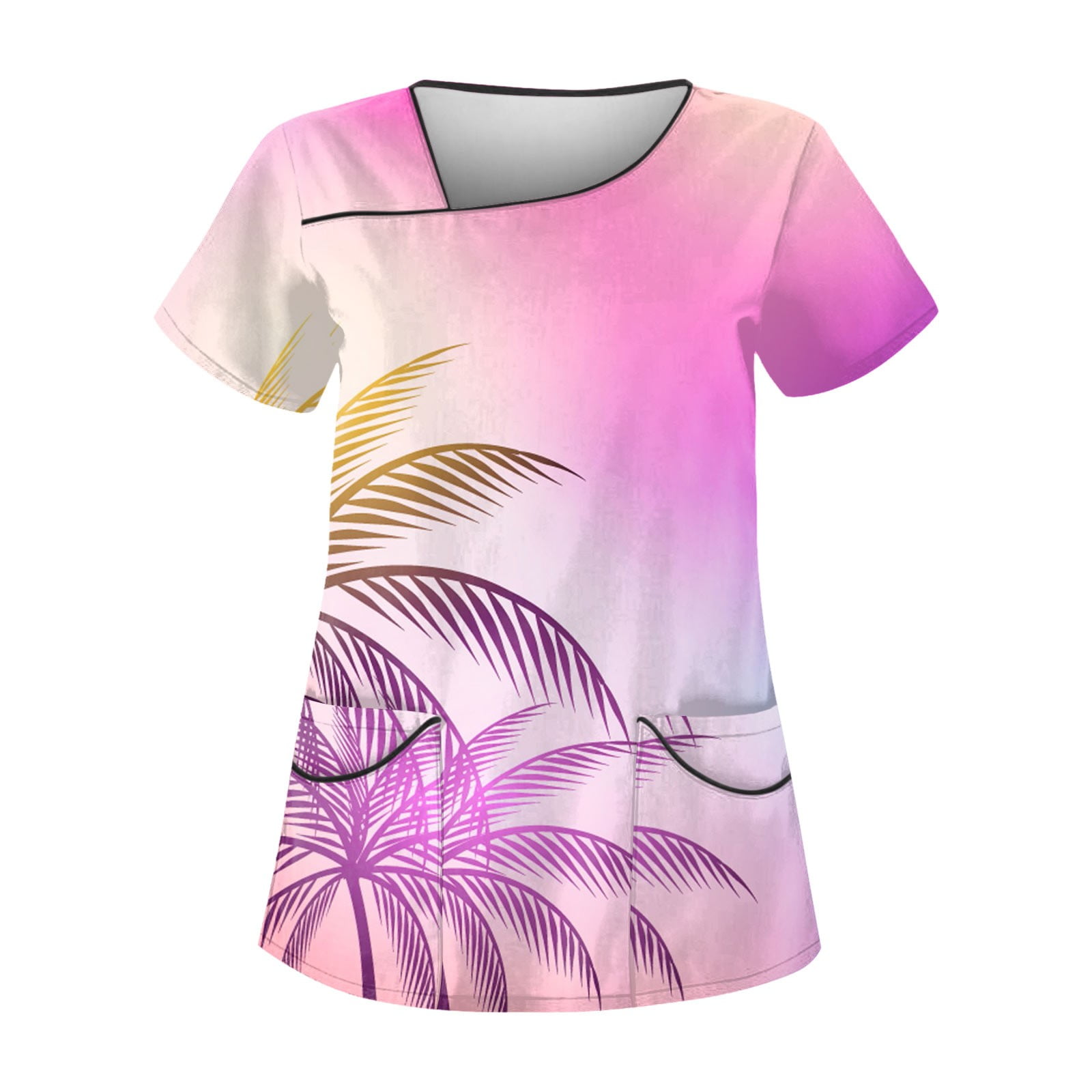 Qcmgmg Hawaiian Scrub Tops for Women Workwear Tropical 2024 Short