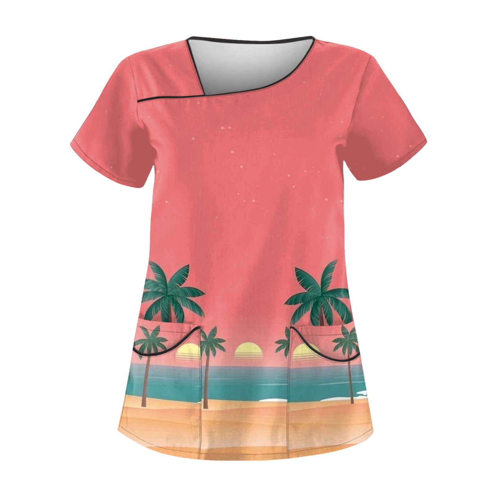 Qcmgmg Hawaiian Scrub Tops for Women Tropical 2024 Short Sleeve Medical