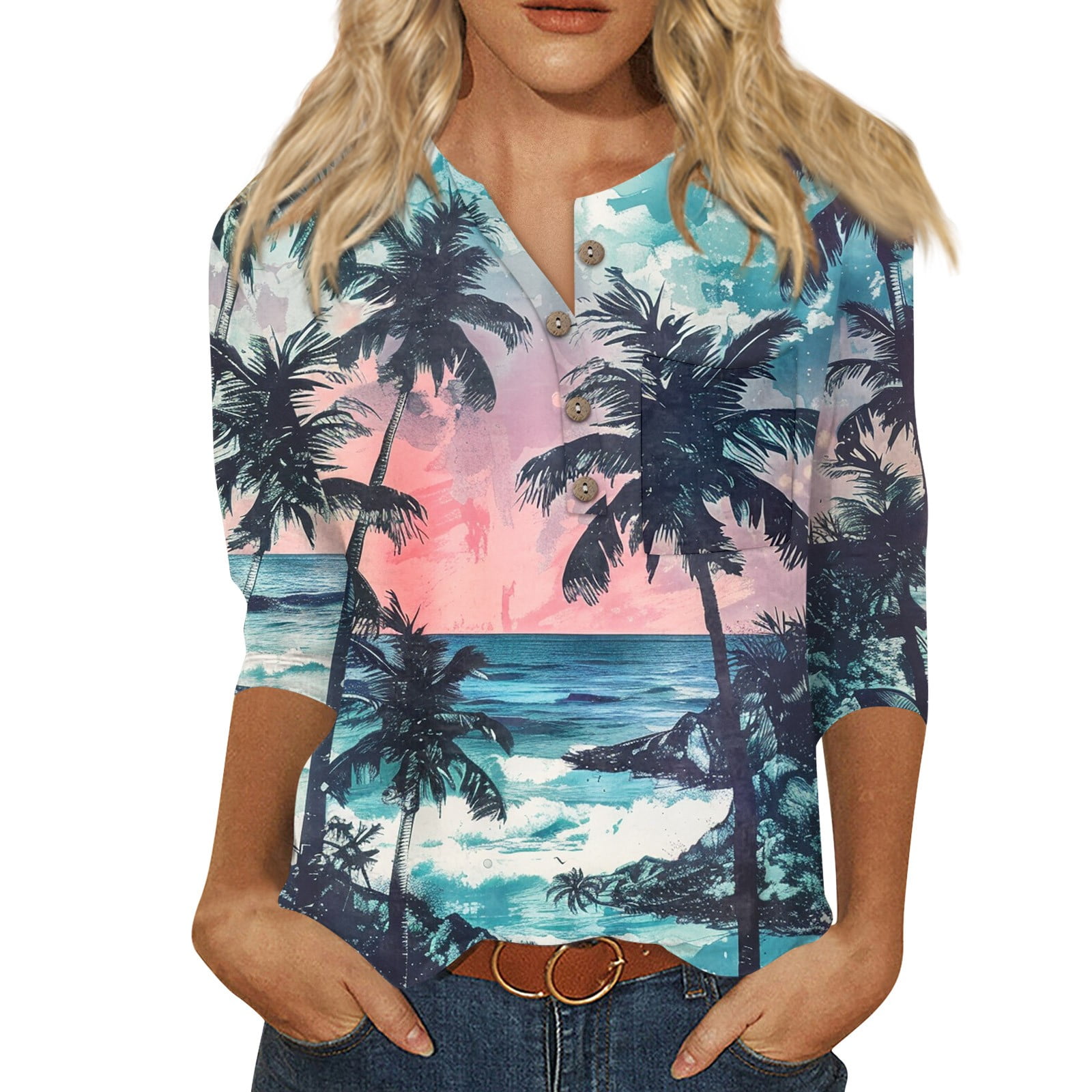 Women's Bright Hawaiian Shirt - Tropical Tie Front Summer Top, Aloha Shirt For Vacation & Parties