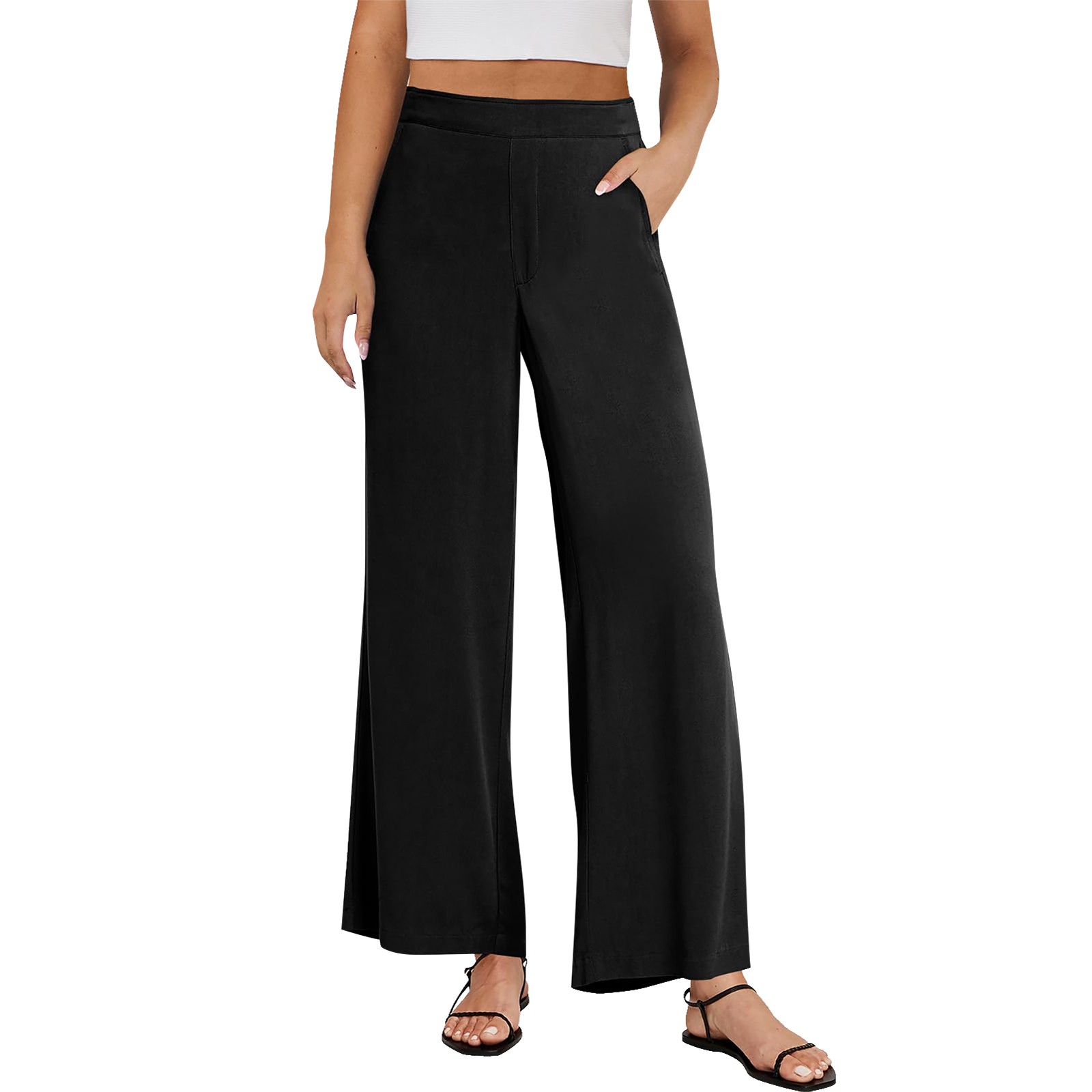 Qcmgmg High Waisted Wide Leg Pants Women Yoga Dress Pants with Pockets