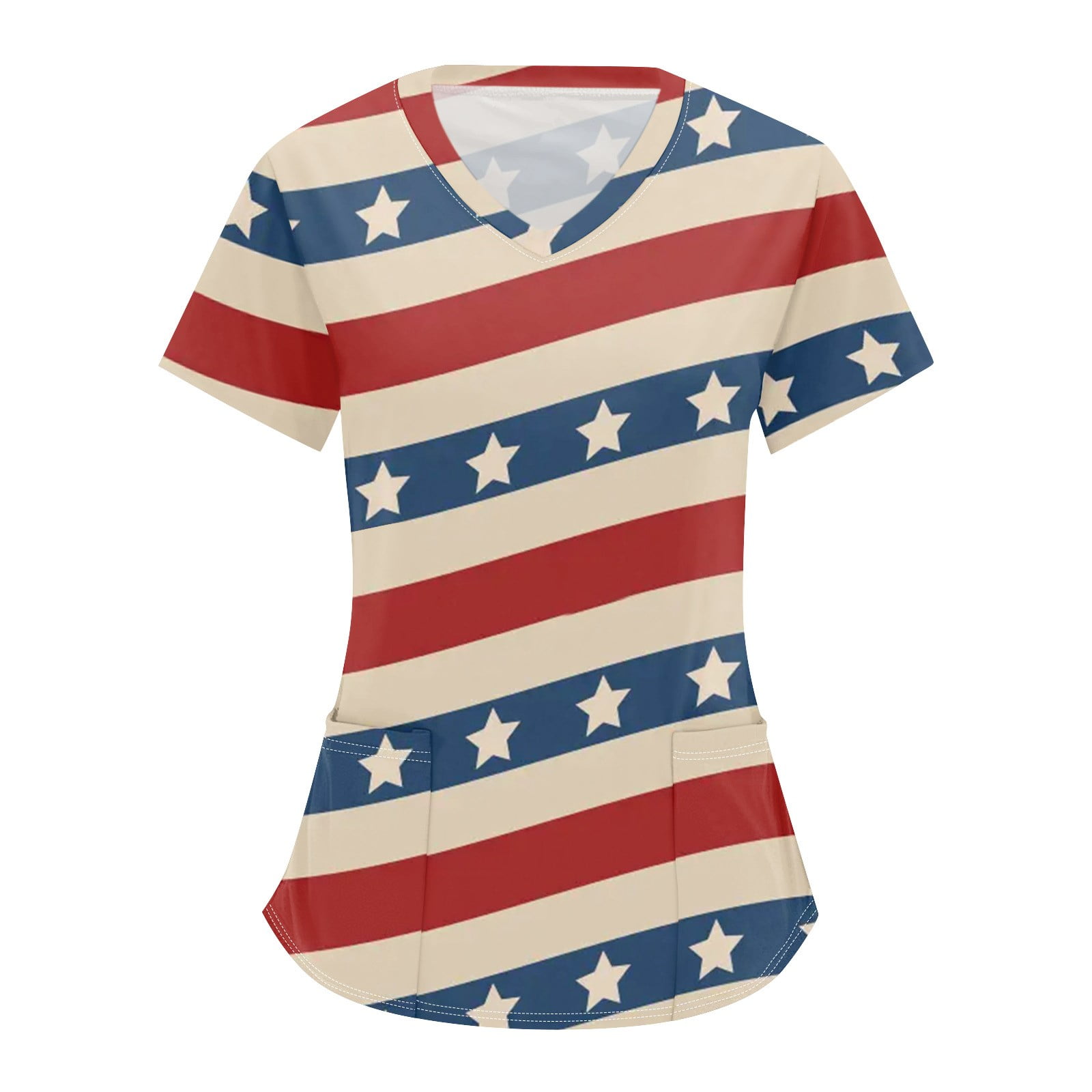 Qcmgmg Independence Day Scrub Tops Short Sleeve American Flag Scrub Shirts Patriotic Stars