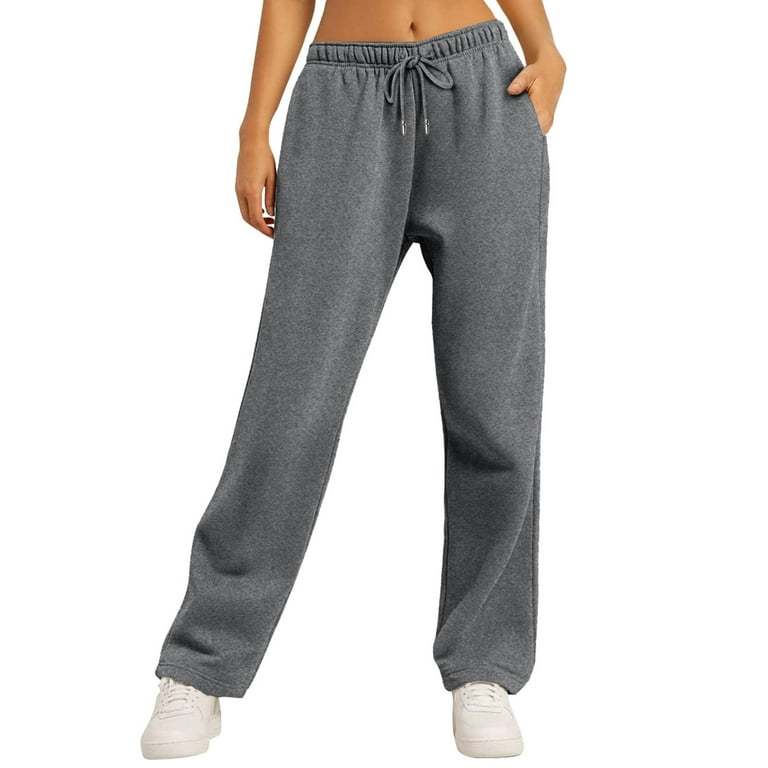 Qcmgmg Ladies Sweatpants Wide Straight Leg Casual Sweat Pants for Women  Fleece Lined High Waisted Women Jogger Pants Winter Athletic Comfy Cargo  Pants
