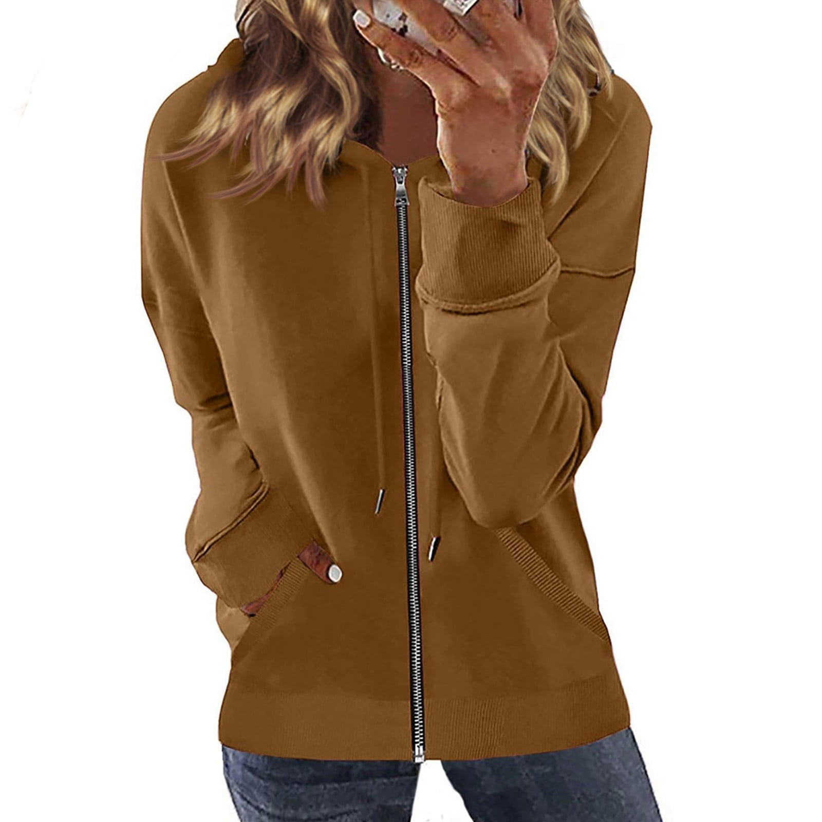 Qcmgmg Ladies Sweatshirts Long Sleeve Solid Color Winter Jackets for