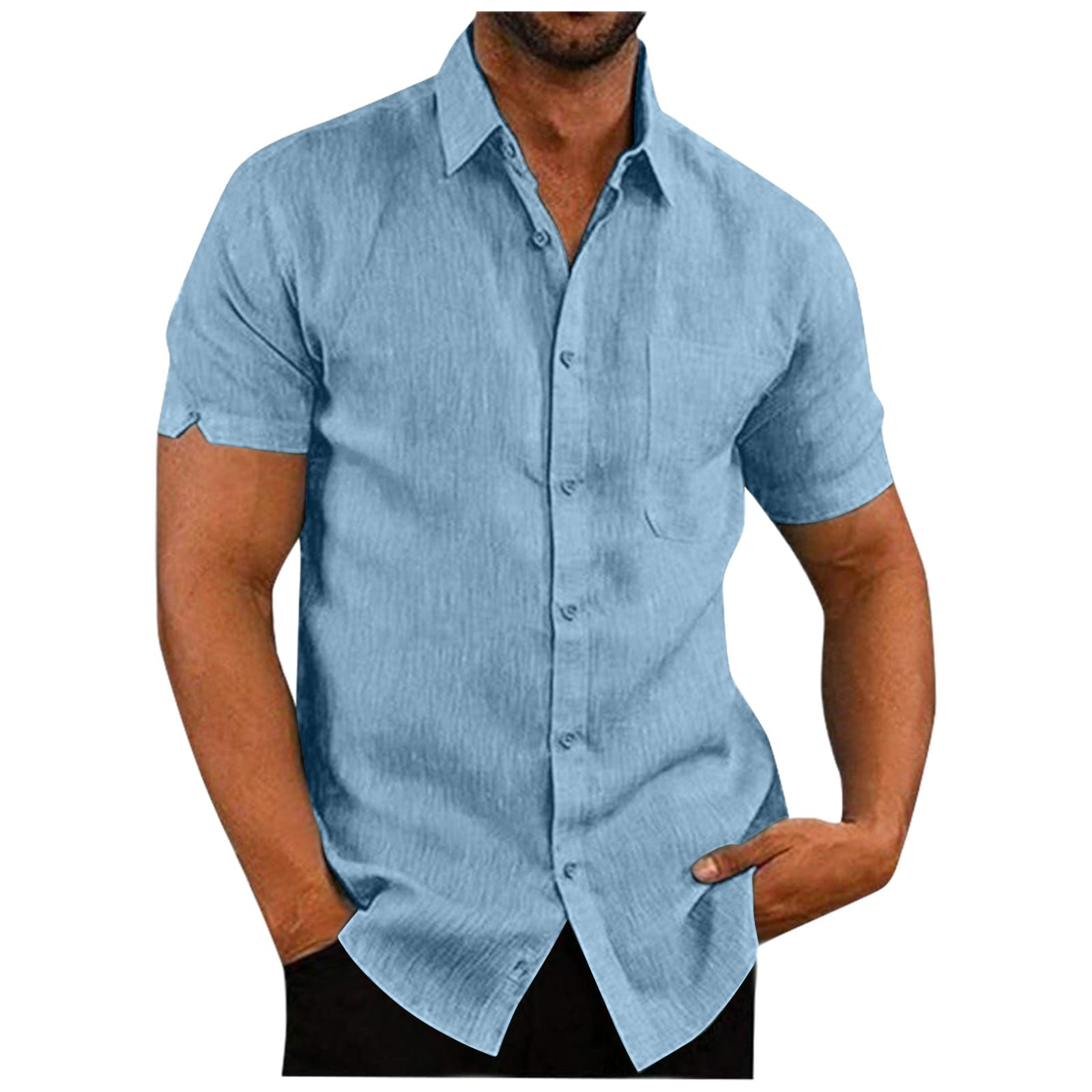 Qcmgmg Linen Shirts for Men Beach Casual Short Sleeve Button Down ...