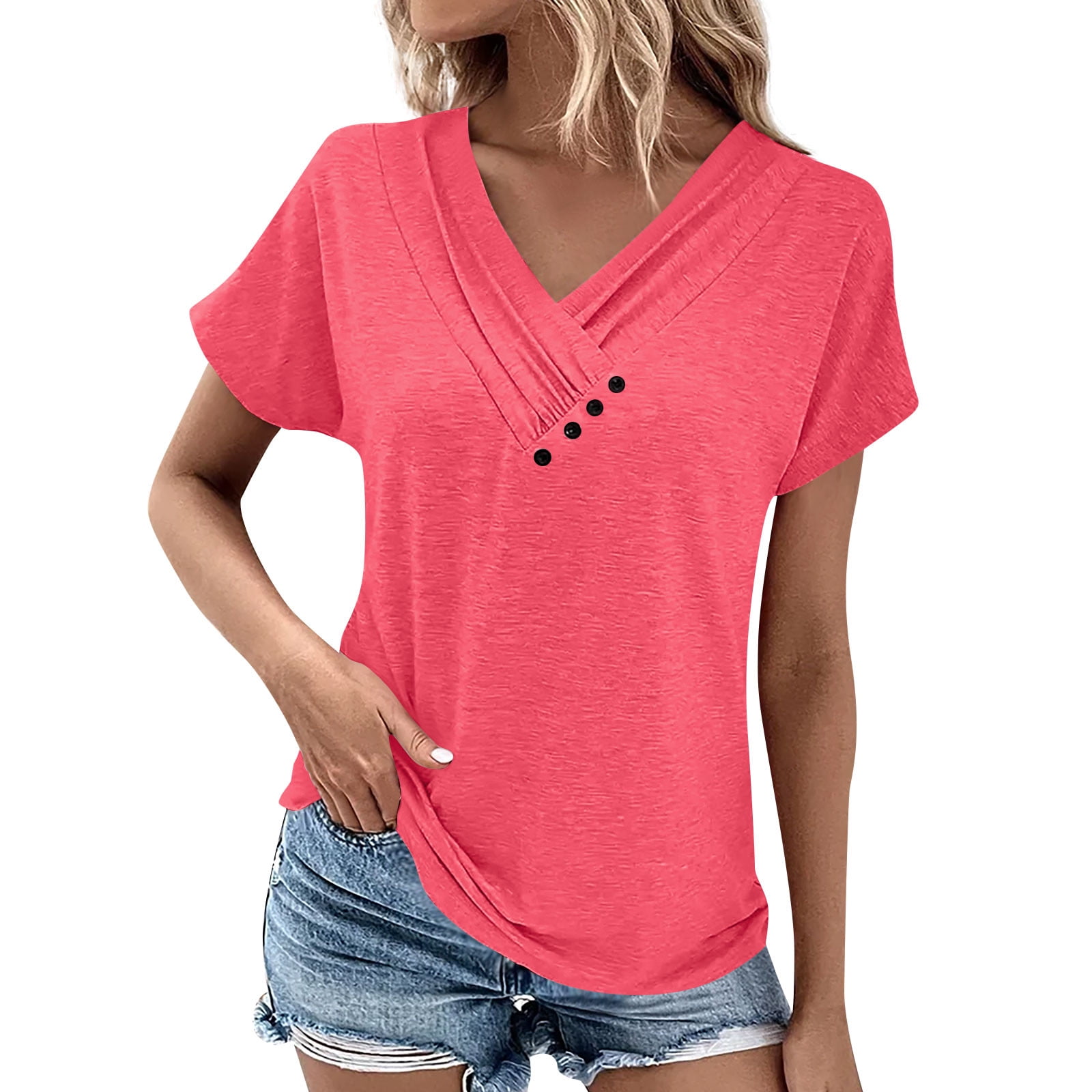 Qcmgmg Long Tshirt For Women Short Sleeve V Neck Ruched Cute Womens qcmgmg-long-tshirt-for-women-short-sleeve-v-neck-ruched-cute-womens