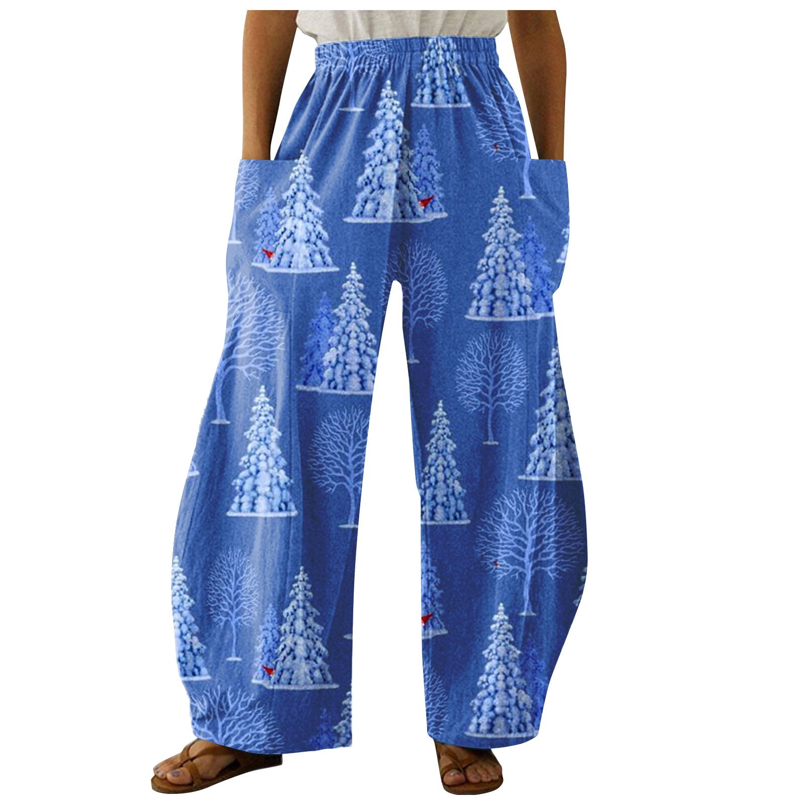 Qcmgmg Lounge Pants Women High Waist Casual Clearance Christmas Tree