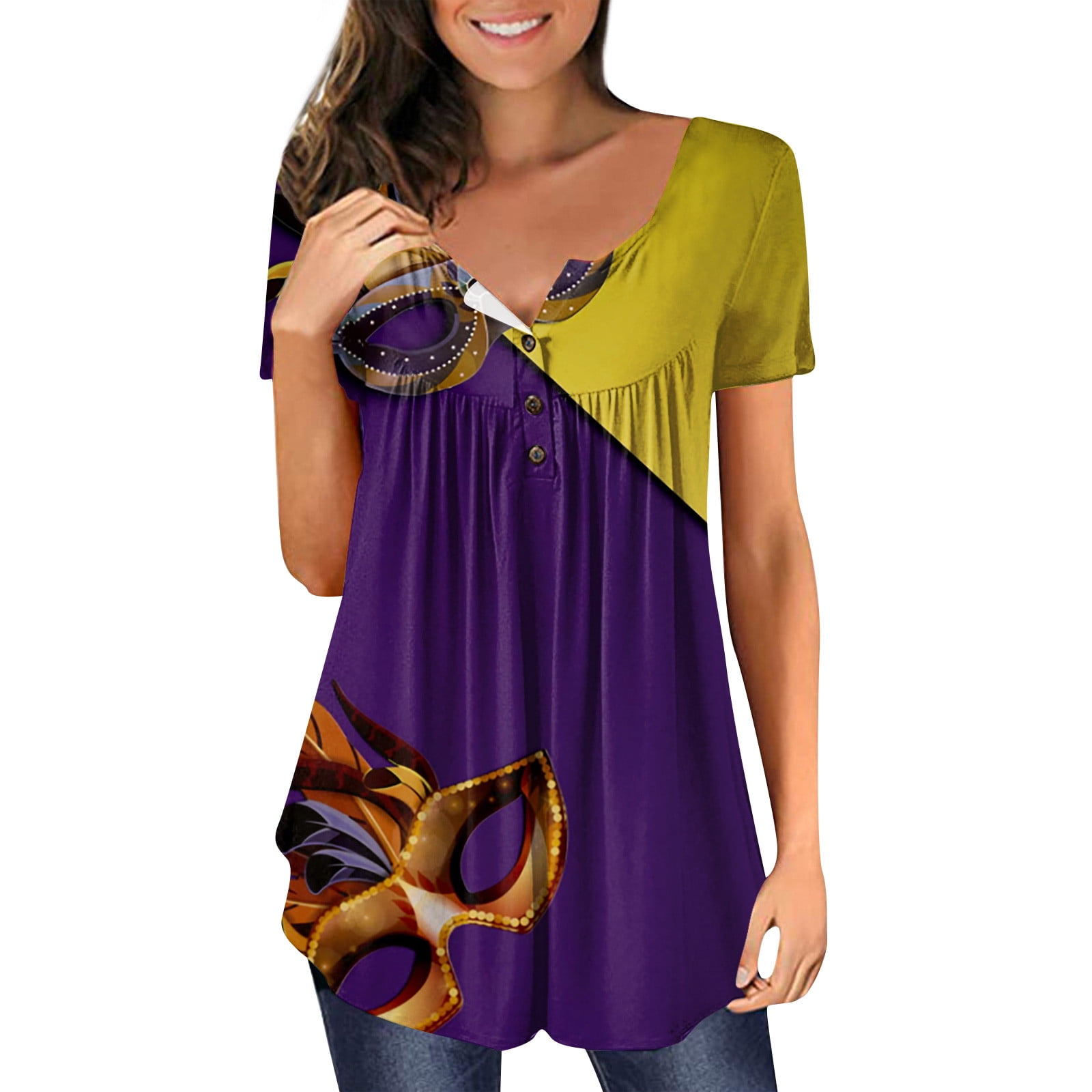 Qcmgmg Mardi Gras Shirts Plus Size Button Down Carnival Themed Graphic