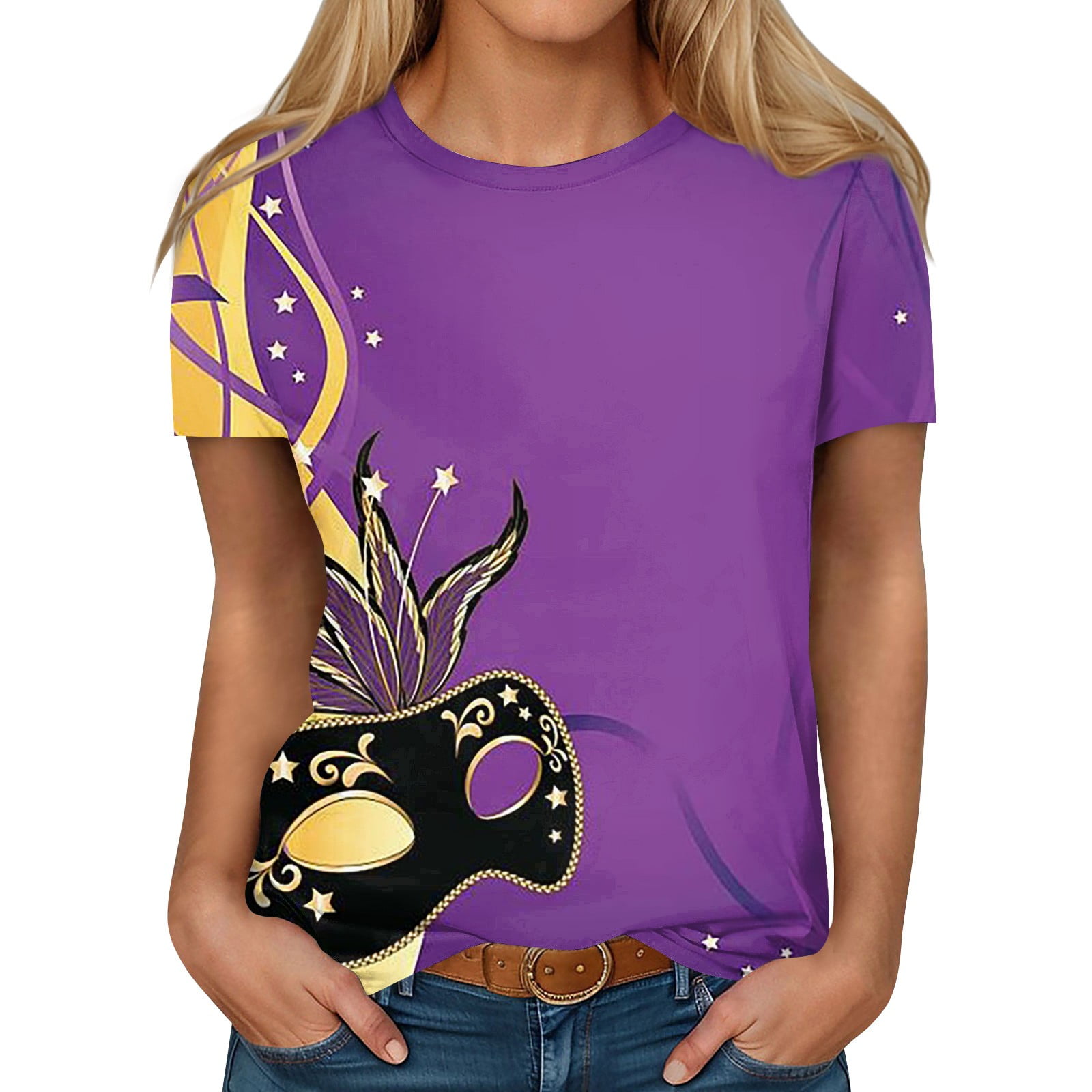 Qcmgmg Mardi Gras Shirts Women Carnival Themed Graphic Women's T Shirts
