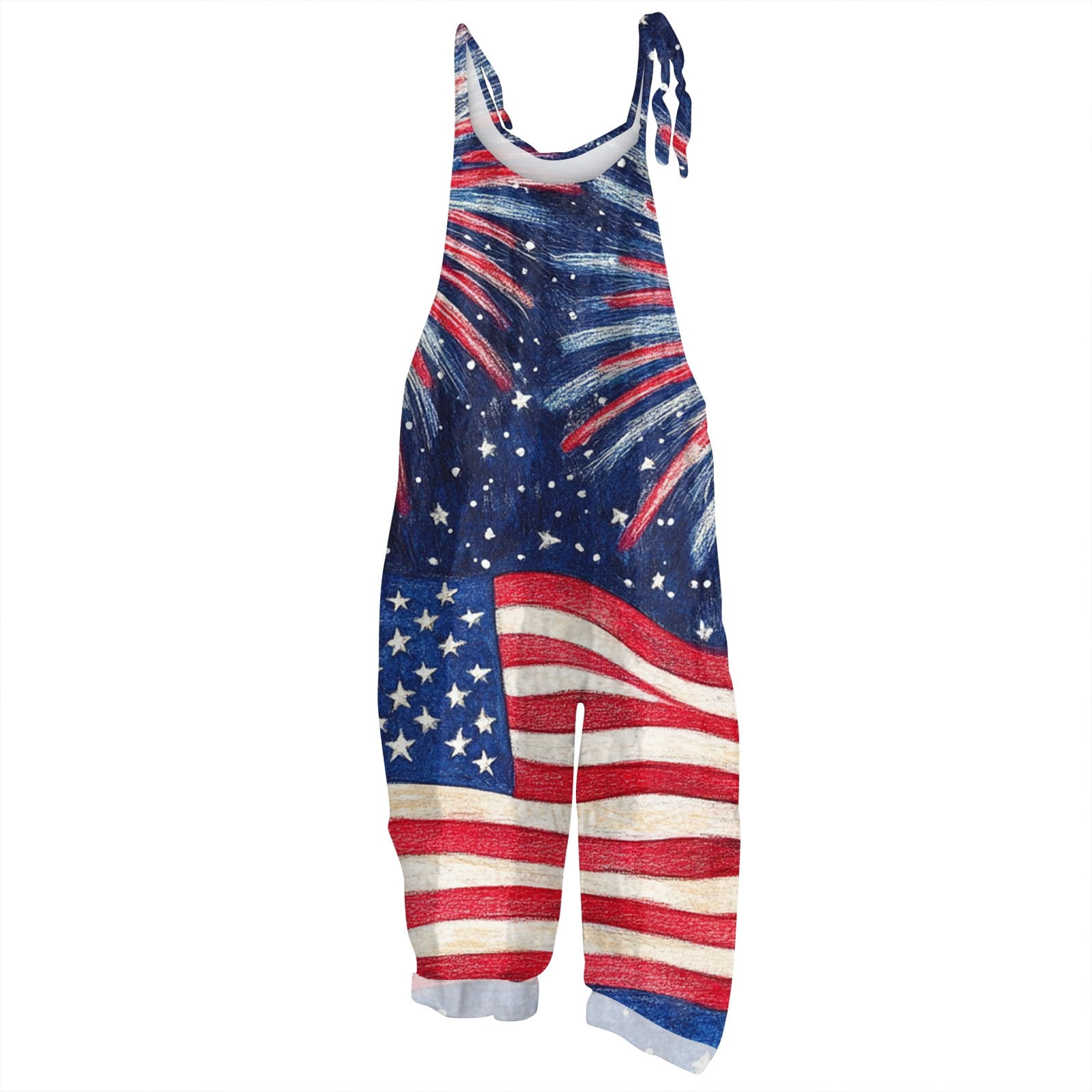 DDAPJ Pyju 4th Of July Overalls For Women Memorial Day Sleeveless American Flag Jumpsuits Red White Blue Long Rompers Pockets Todays Sales White L