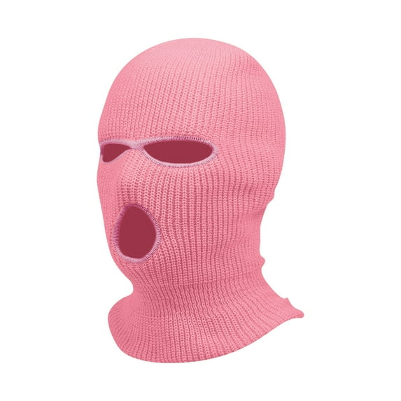 Qcmgmg 3-Hole Full Face Mask Cover Ski Mask Winter Balaclava Cap Knitted Face Cover for Winter Outdoor Sports Pink Free Size