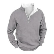 Qcmgmg Men Shirt Lapel Collar Quarter Zip Fleece Sweatshirt for Men Mock Neck 1/4 Zip Polo Pullover Men Long Sleeve Sweaters Men Light Gray XL