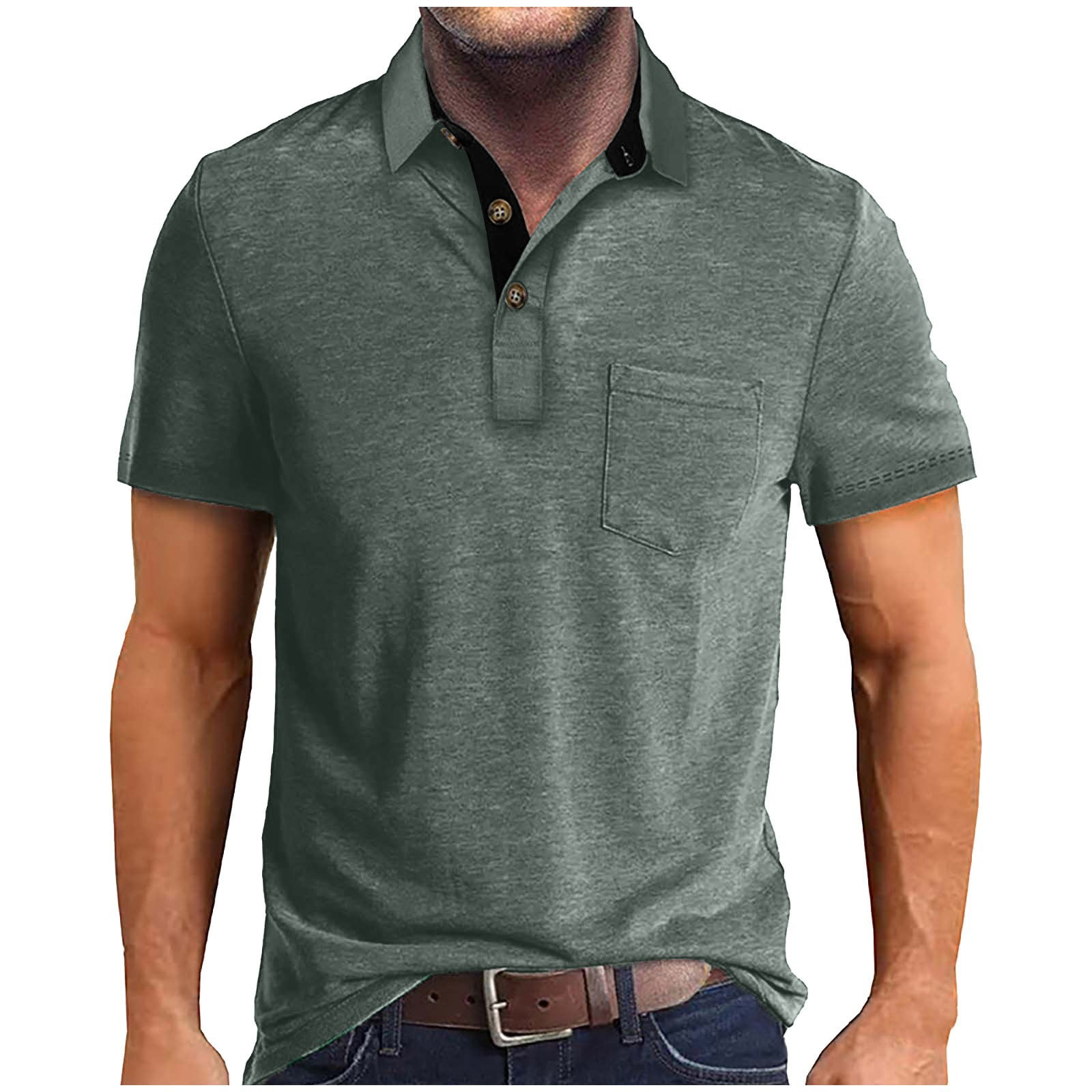 Qcmgmg Men's Fashion Polo Shirt Casual Button Short Sleeve T-Shirts ...