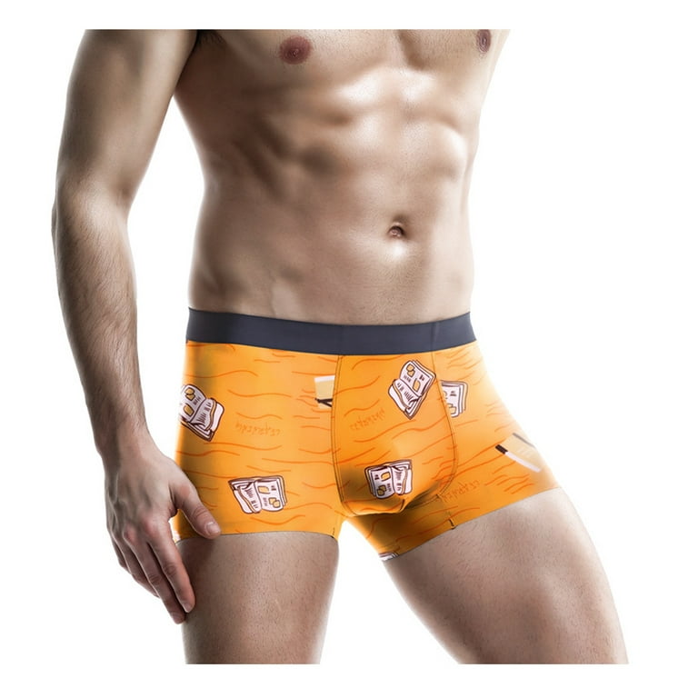 Qcmgmg Men's Sexy Underwear and Panties Ice Silk Soft Pouch Breathable Low  Rise Stretch Printed Mens Underwear Boxer Briefs Orange XL