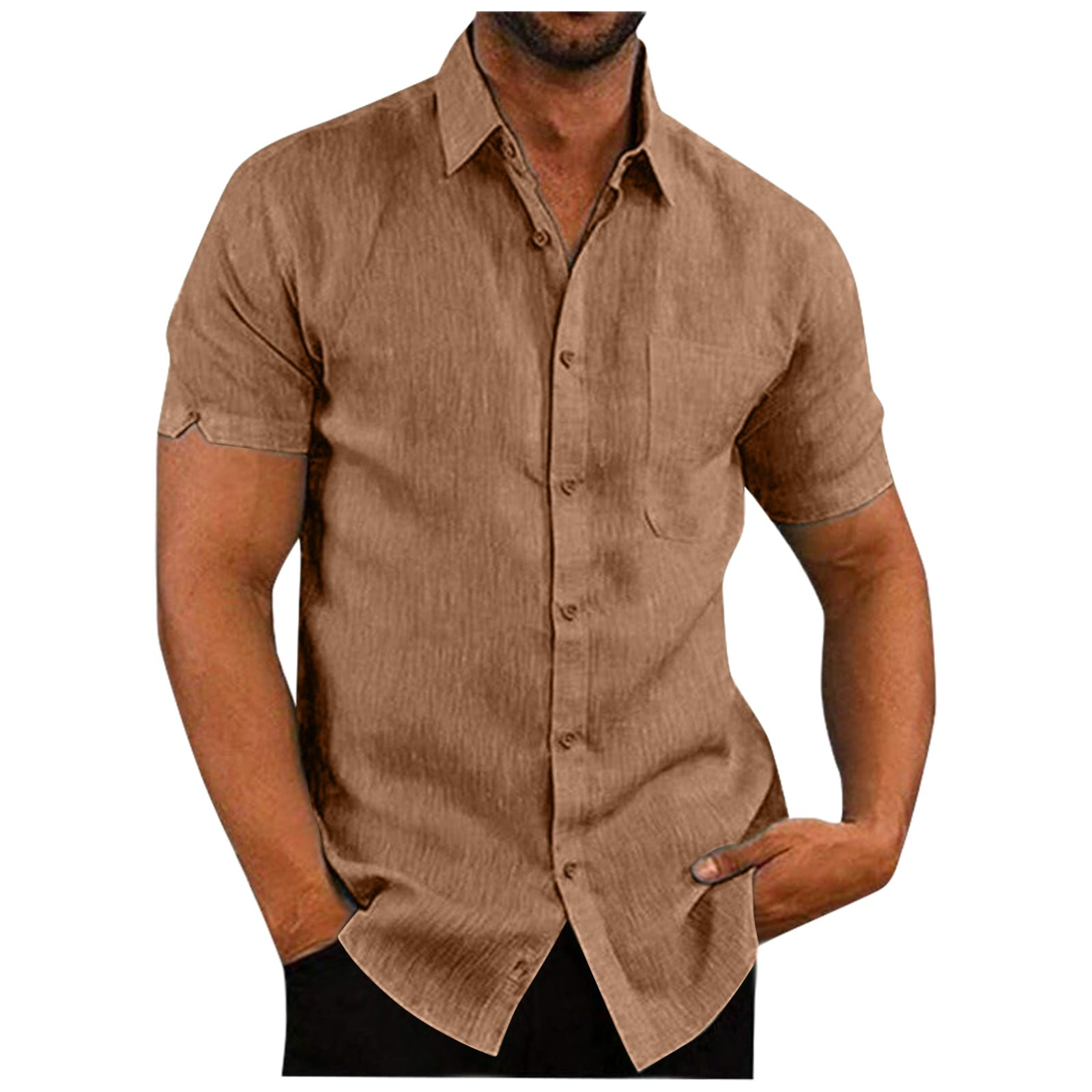 Qcmgmg Mens Button Down Shirts Short Sleeve Cotton Linen Dress Shirts