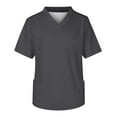 thumbnail image 1 of Qcmgmg Mens Scrub Top Solid Color Summer Nursing Uniforms Casual Short Sleeve Workwear 2024 V Neck Scrub Shirts Dark Gray S, 1 of 3