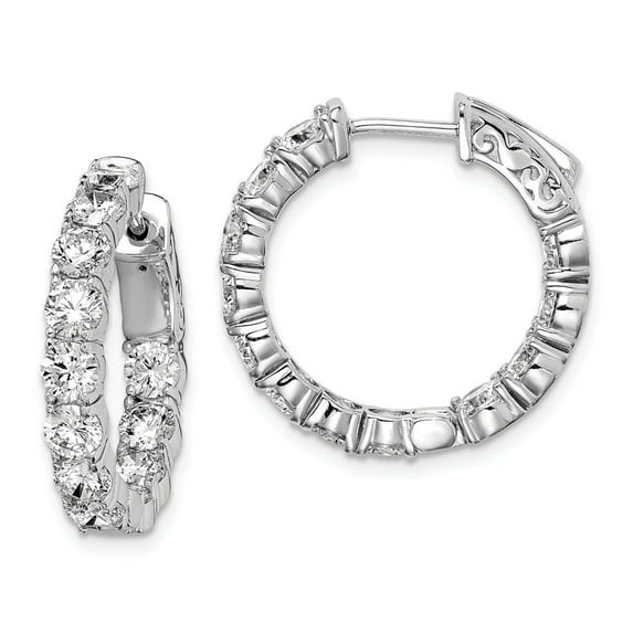 White Sterling Silver Earring In & Out Hoop Women'S Cubic Zirconia CZ Round Clear 20 mm 21