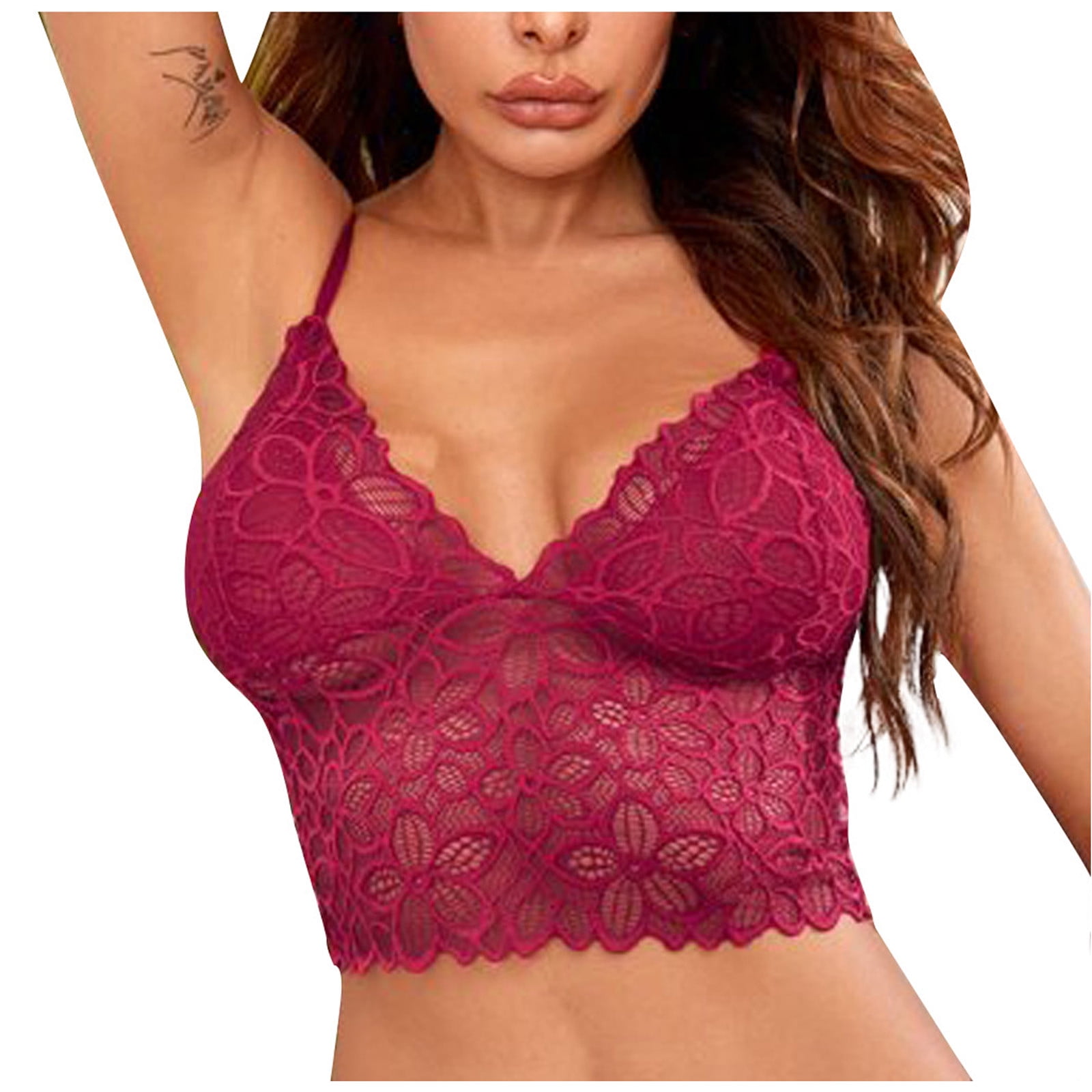 Qcmgmg No Underwire Bra Cami Lace Women's Bras on Clearance Solid Color  Deep V T-Shirt Bra