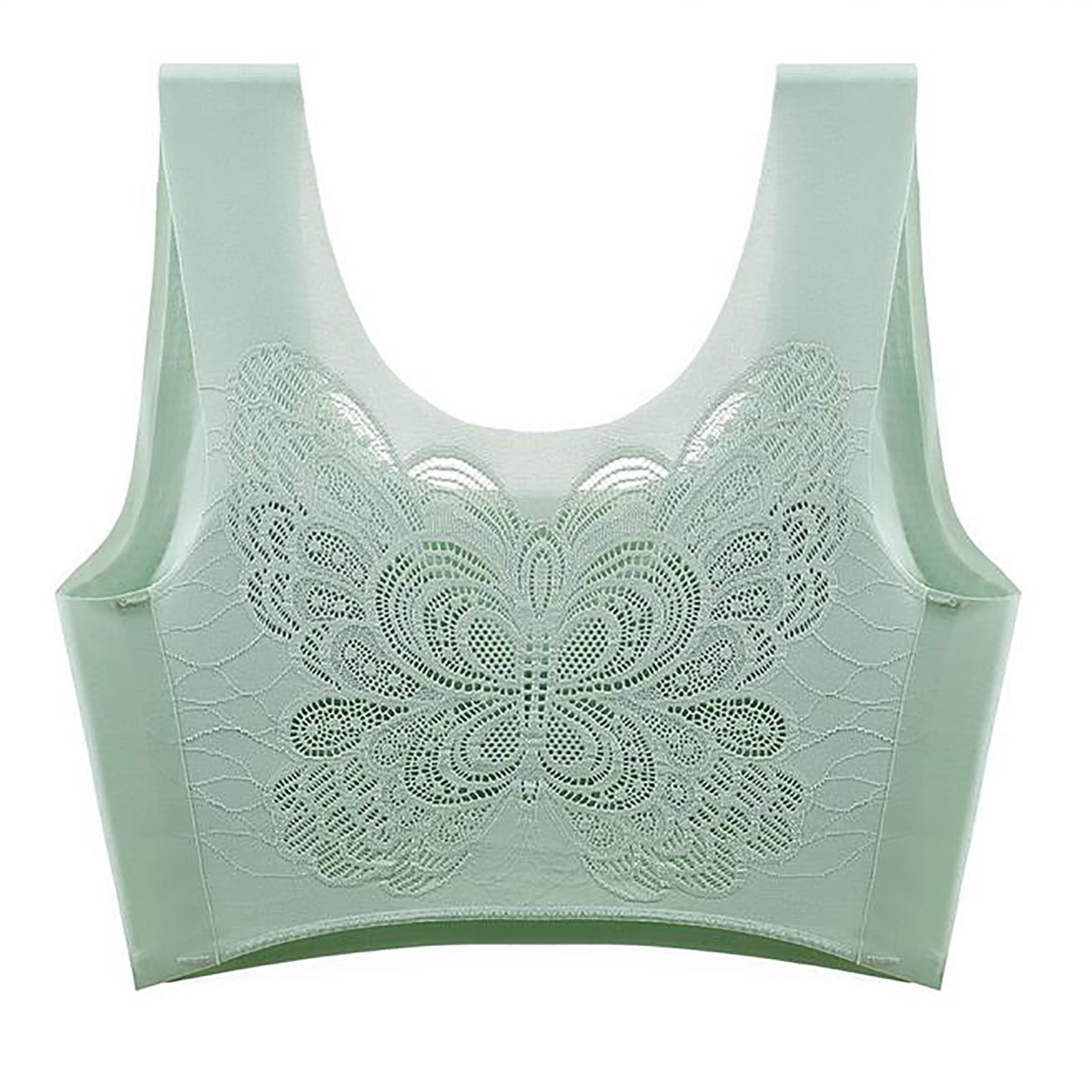 Qcmgmg No Wire Bras for Women Plus Size Push Up Sports Bras for Women Large  Bust Seamless Cute Bras Butterfly Back T-Shirt Bra No Underwire Green 3XL