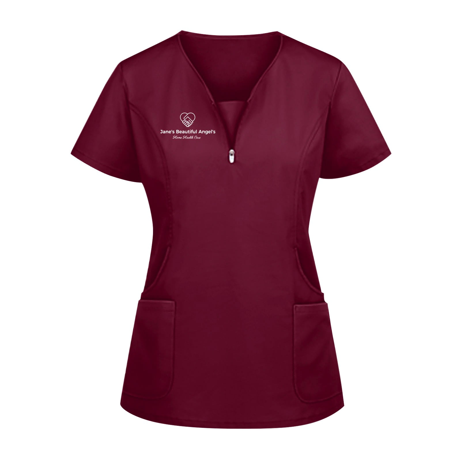 Qcmgmg Nurse Uniforms Women with Two Pockets Zip Up Letter Print V Neck Scrub Tops Women Short