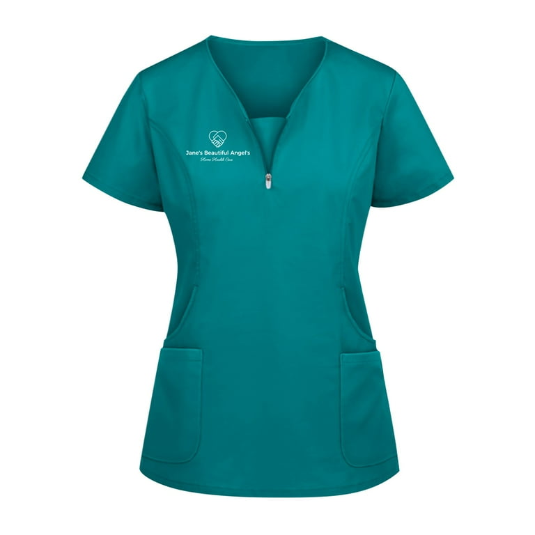 Qcmgmg Nursing Scrubs for Women with Two Pockets Short Sleeve Zip