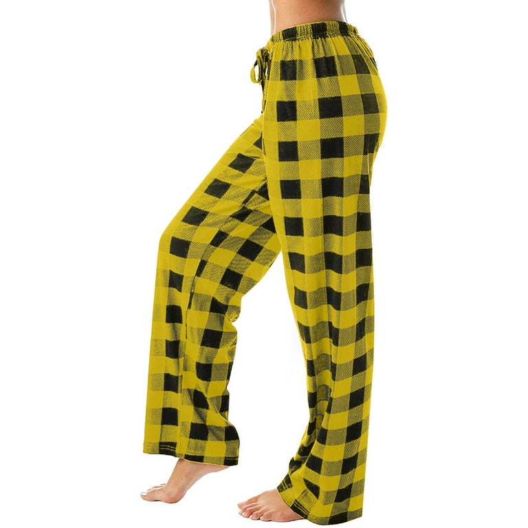 Qcmgmg Pajama Bottoms Women Plaid Y2k High Waist Pajama Pants Women Fuzzy  Buffalo Flannel Pj Pants Women Wide Leg Winter Long Lounge Pants Yellow L