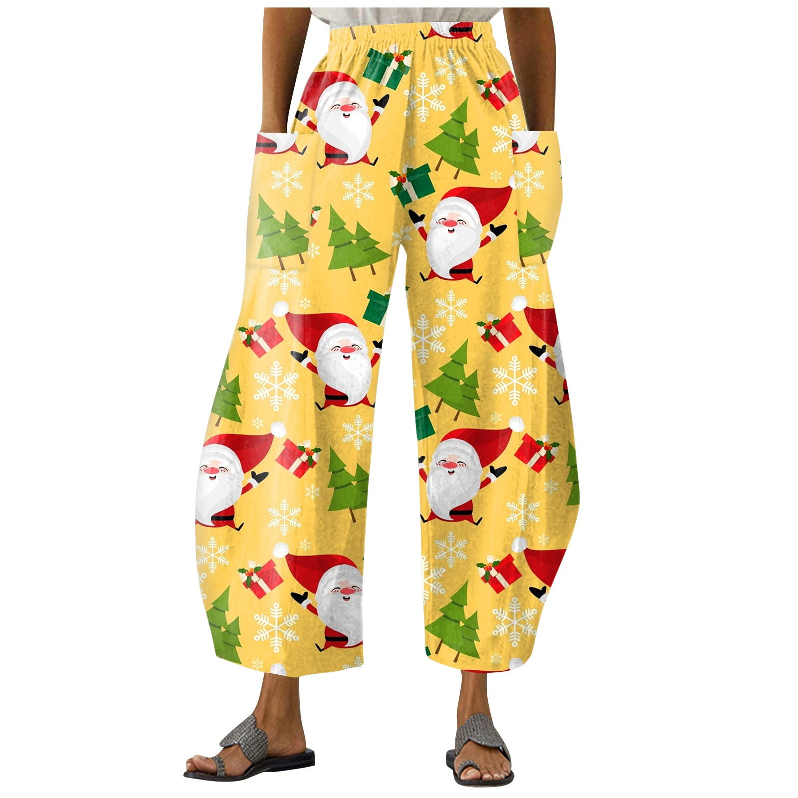 Qcmgmg Pajama Pants Designs Cute Christmas Santa Claus Plus Size