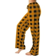 Qcmgmg Pajama Pants Women Flannel Christmas Comfy Soft Cute Pj Pants for Women Buffalo Plaid Casual Sleepwear Women's Pajama Bottoms Orange L