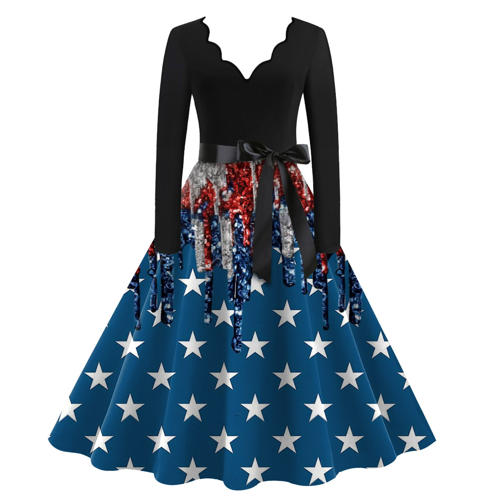 Qcmgmg Patriotic Dresses with Flags for Women Long Sleeve Independence ...