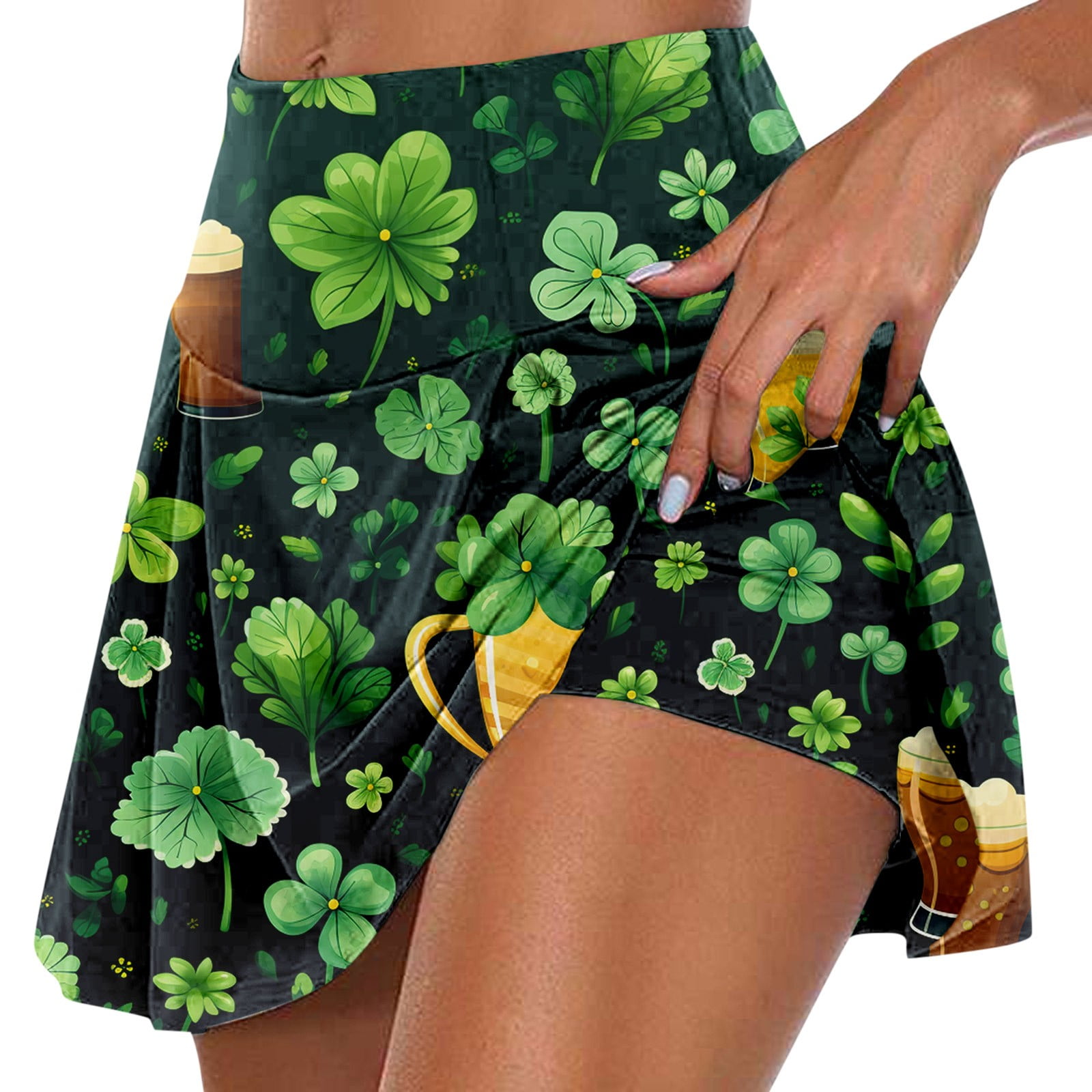 2 in 1 Flowy Running Shorts for Women St Patrick's Day High Waisted  Athletic Shorts Tennis Skirt Clover Graphic Yoga Skort