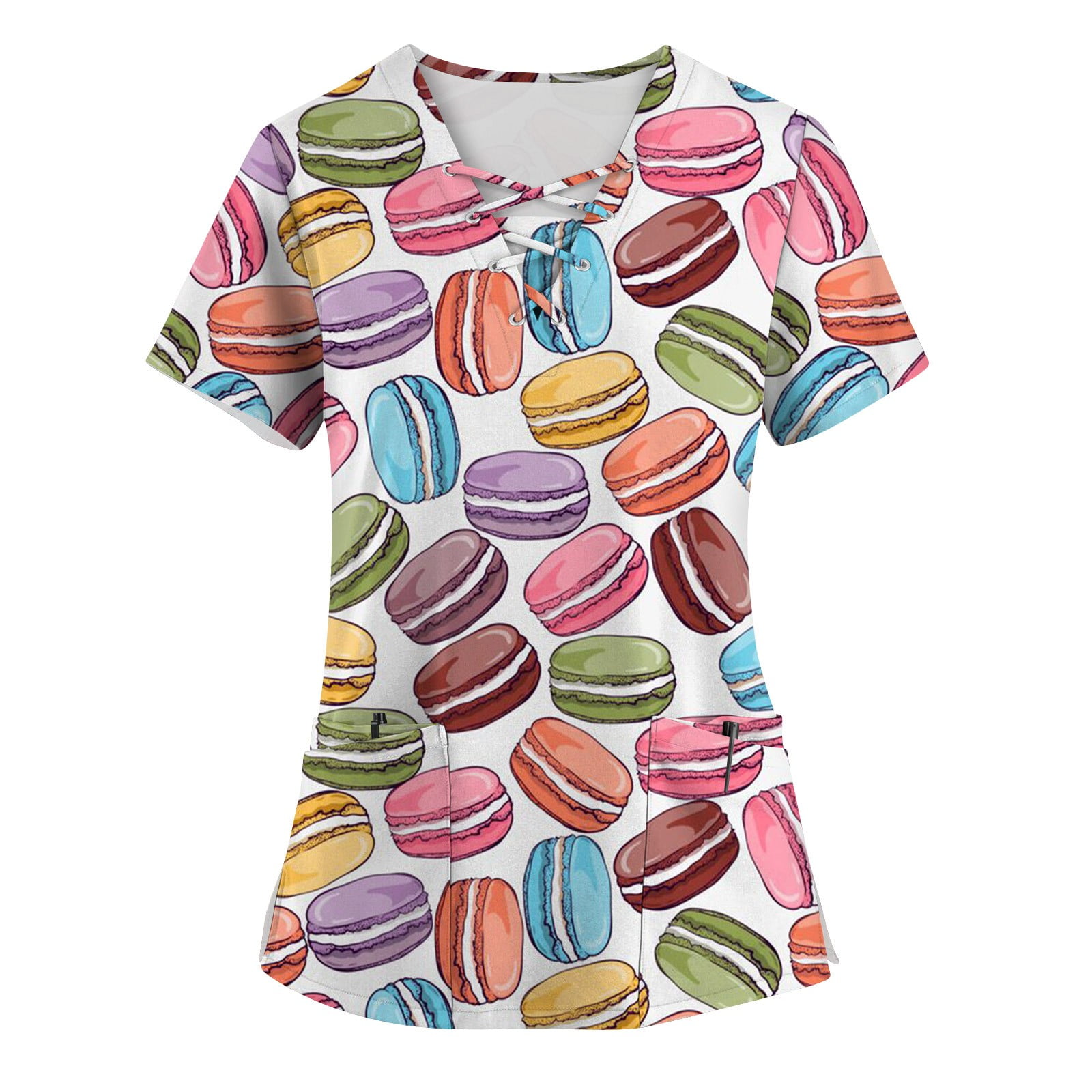 Qcmgmg Plus Size Scrubs Short Sleeve Nursing V Neck 2024 Scrubs Shirts