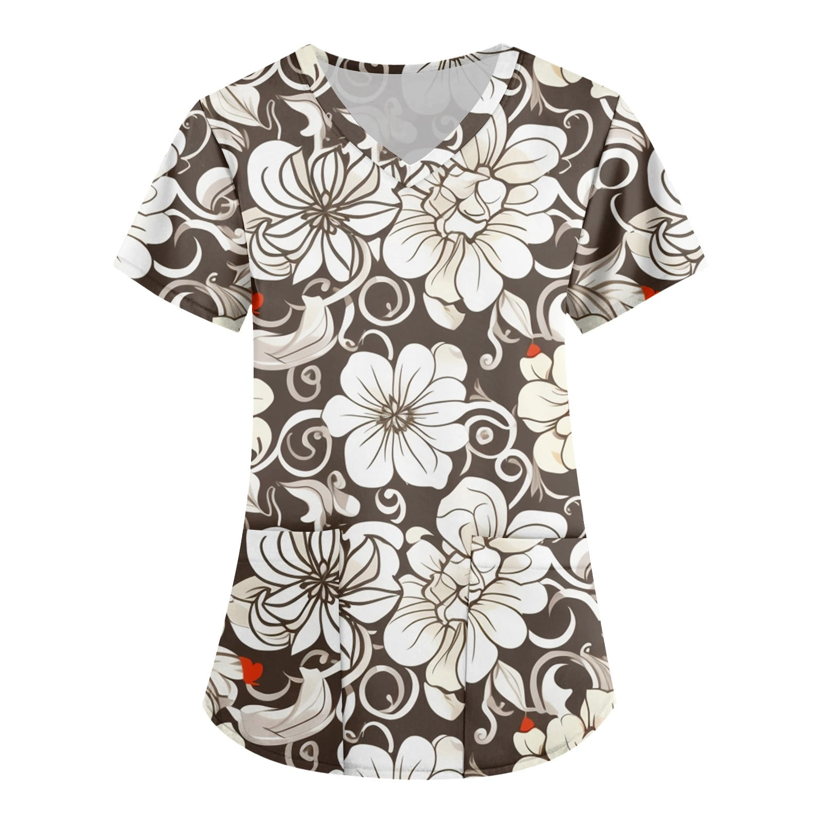 Qcmgmg Plus Size Scrubs for Women Tops Medical Short Sleeve Uniforms