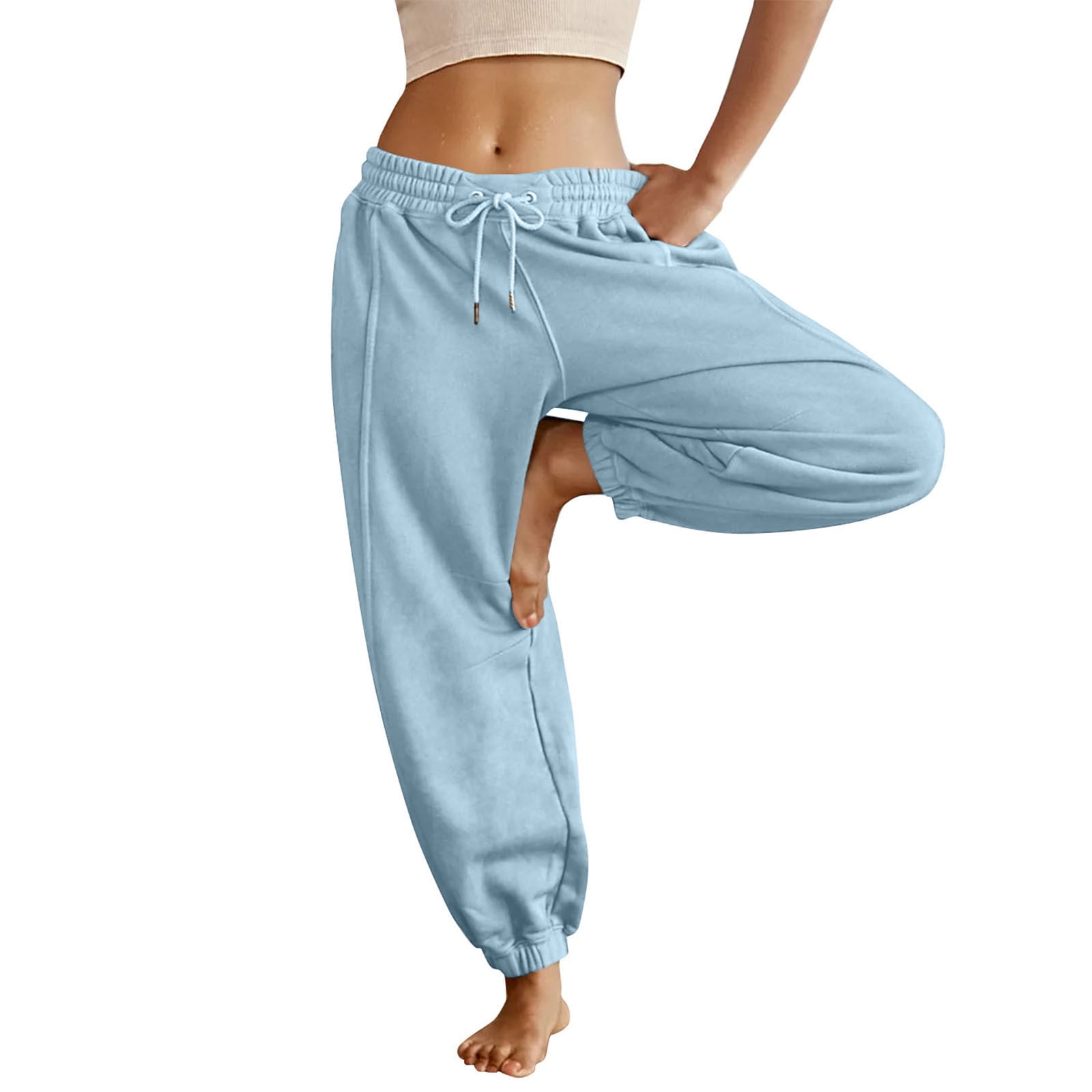 Waitfairy Womens Winter High Waisted Sweatpants Drawstring Jogger Sweat  Pants Ci